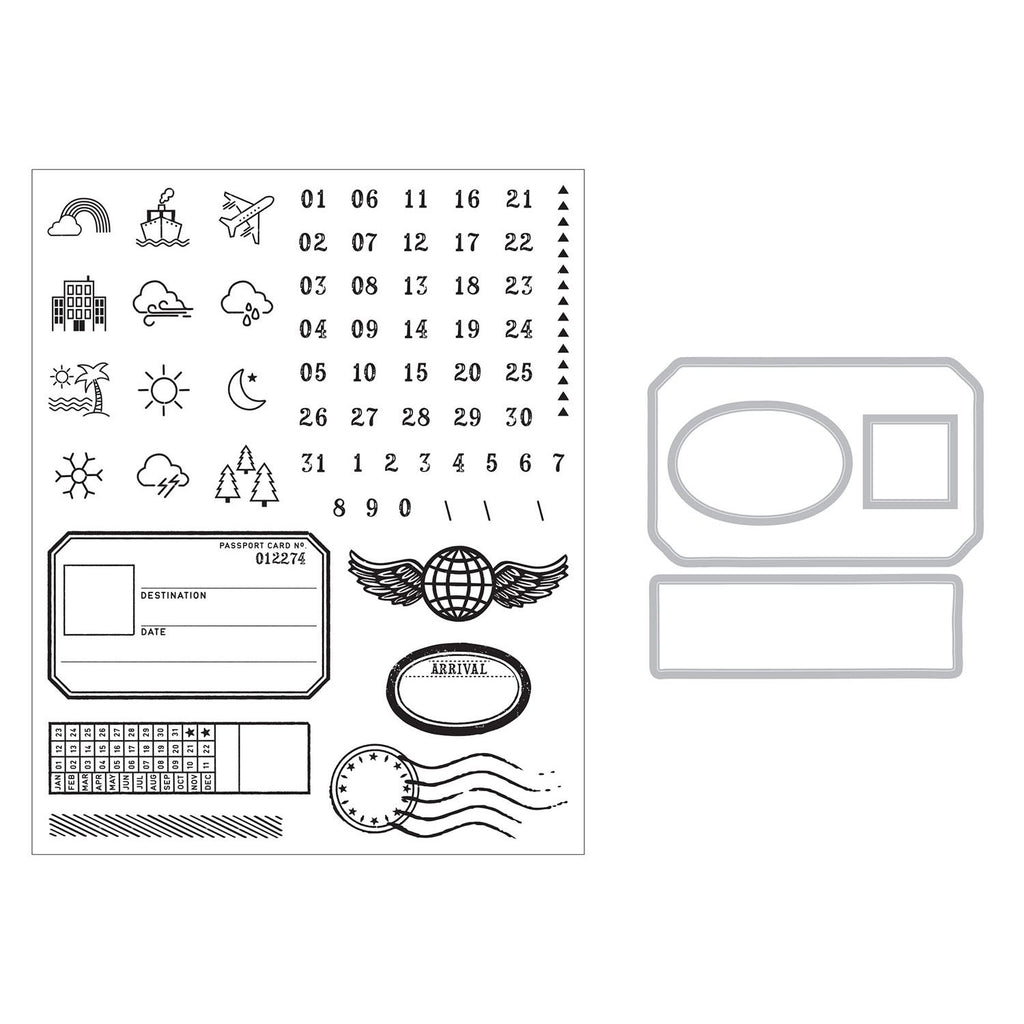 Sizzix and 49 and Market Globetrotter’s Mark Stamps and Framelits 667060 line art