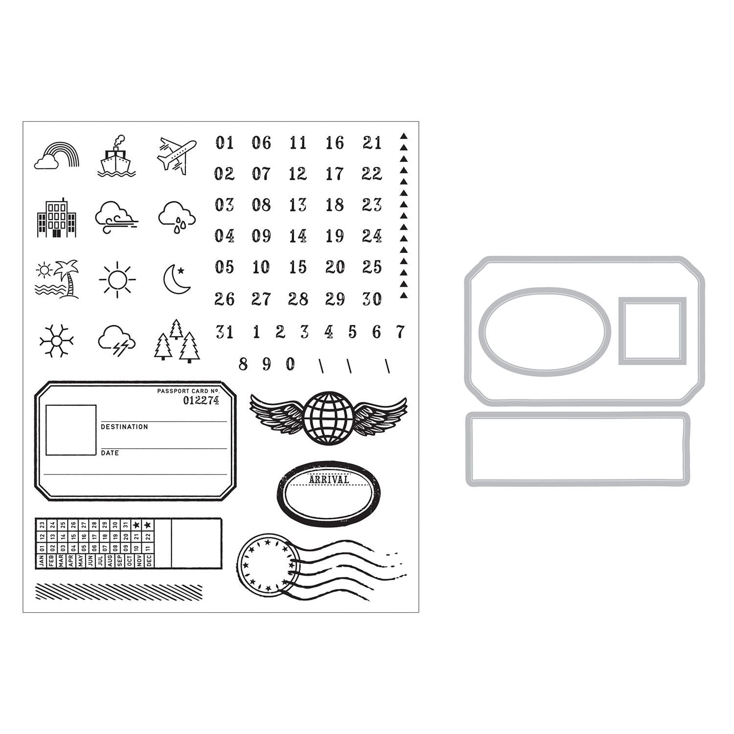 Sizzix and 49 and Market Globetrotter’s Mark Stamps and Framelits 667060 line art