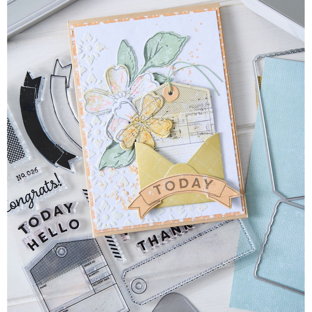 Sizzix and 49 and Market Globetrotter’s Mark Stamps and Framelits 667060 yellow envelope