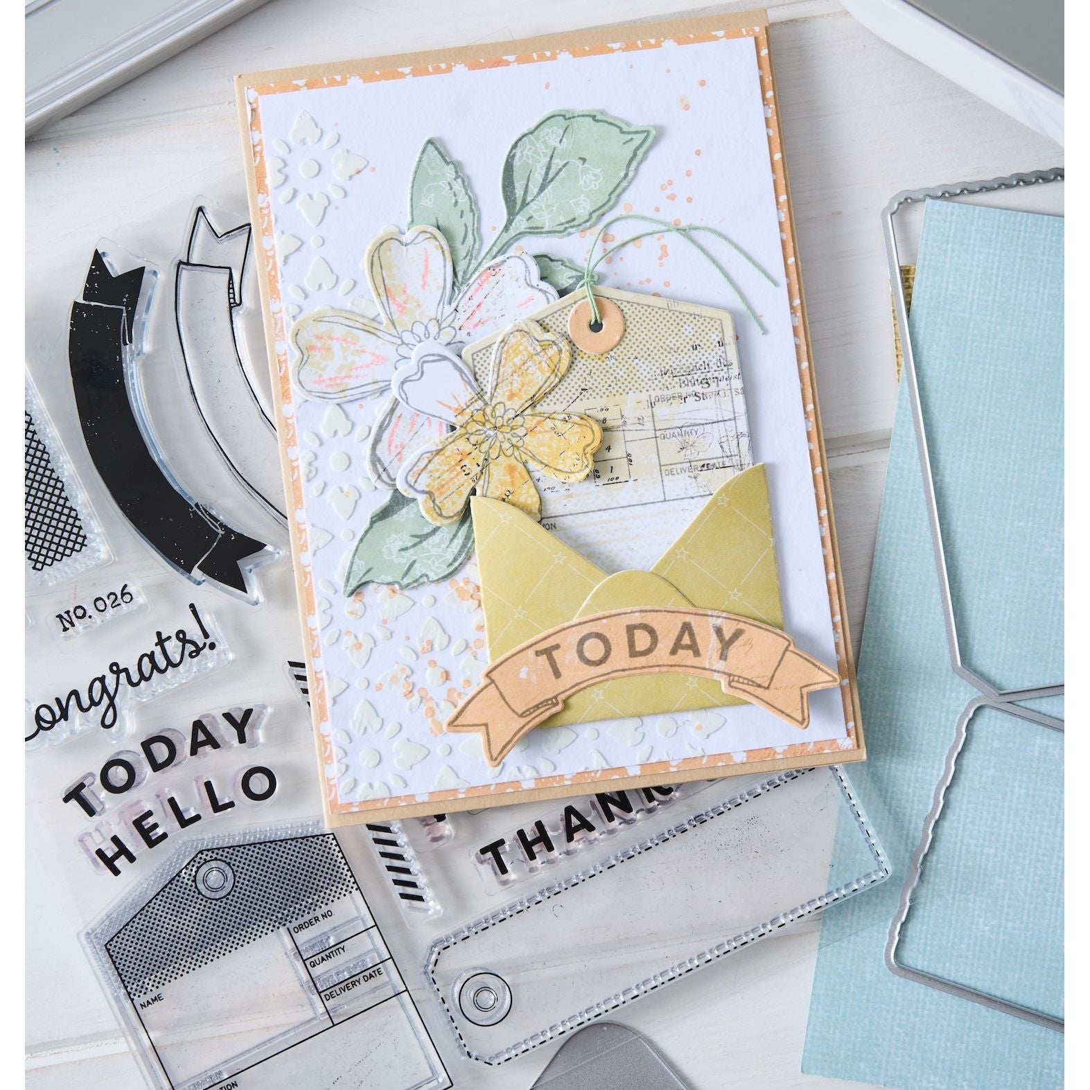 Sizzix and 49 and Market Globetrotter’s Mark Stamps and Framelits 667060 yellow envelope