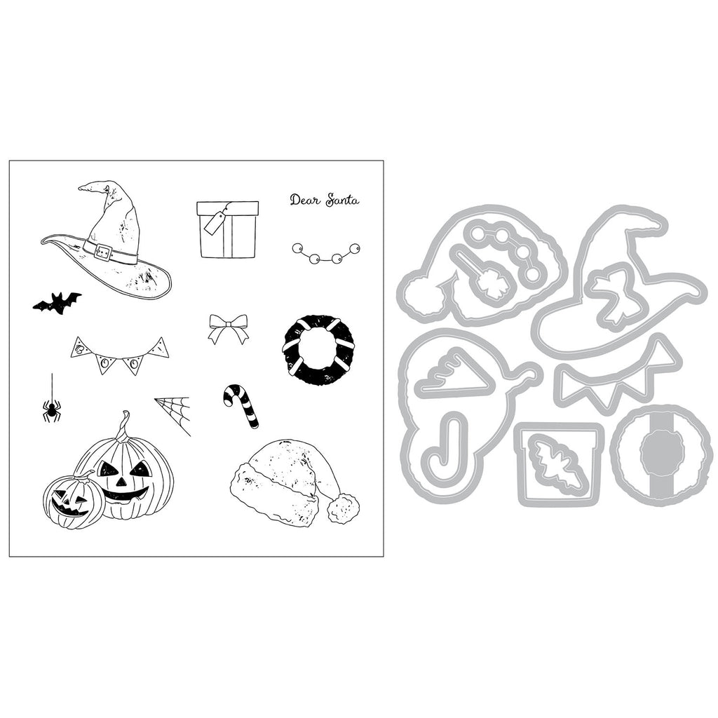 Sizzix and 49 and Market Holiday Drop Clear Stamps and Framelits Dies 667178 contents inside