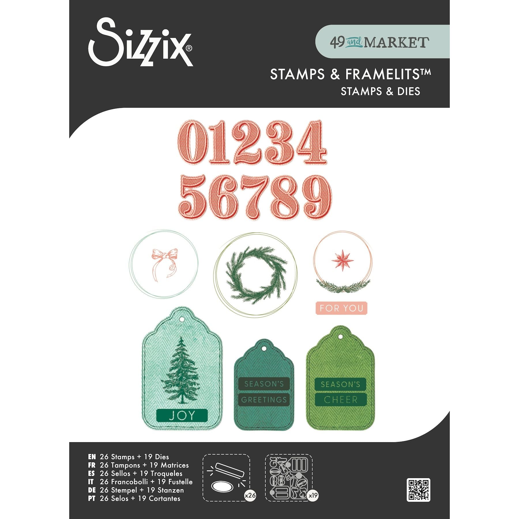 Sizzix and 49 and Market Holiday Tags Clear Stamps and Framelits