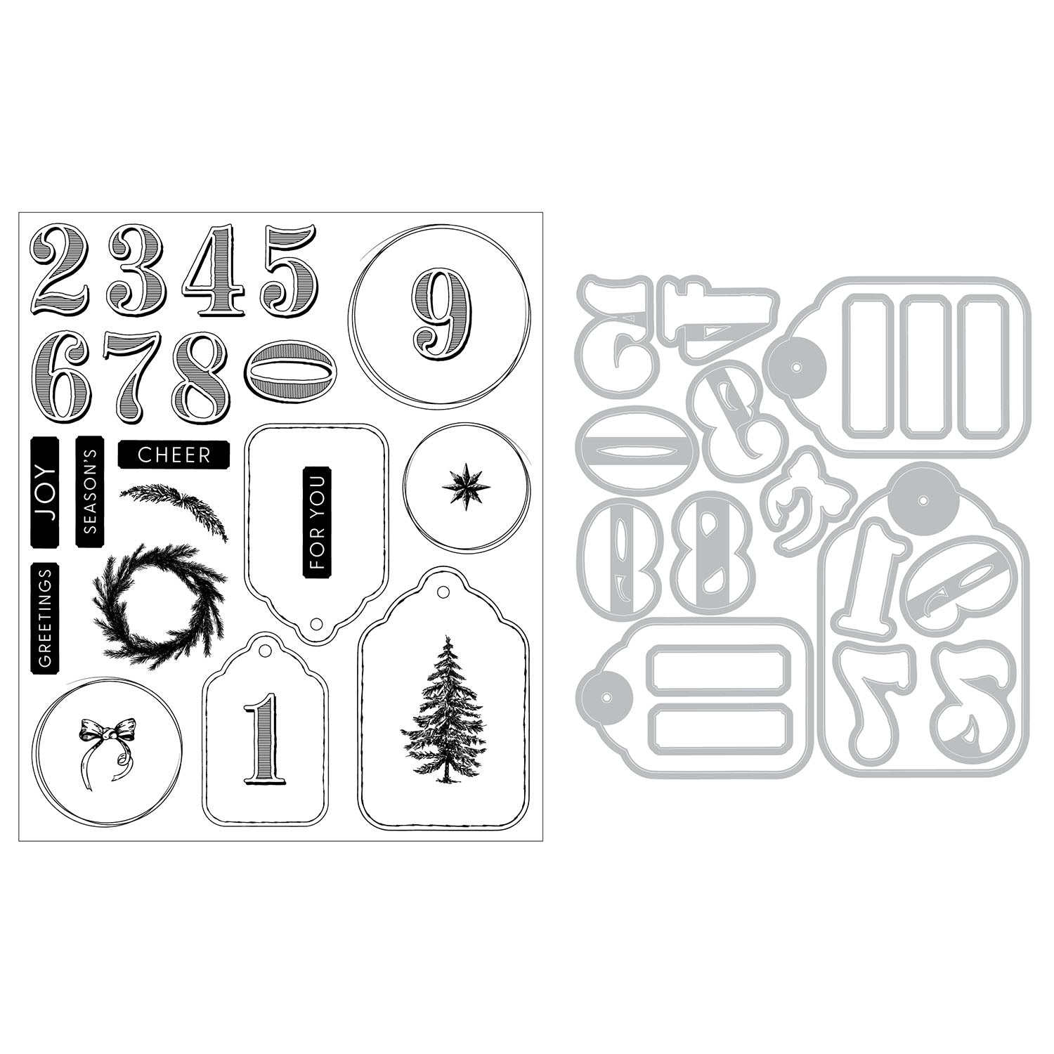 Sizzix and 49 and Market Holiday Tags Clear Stamps and Framelits Dies 667180 contnets inside