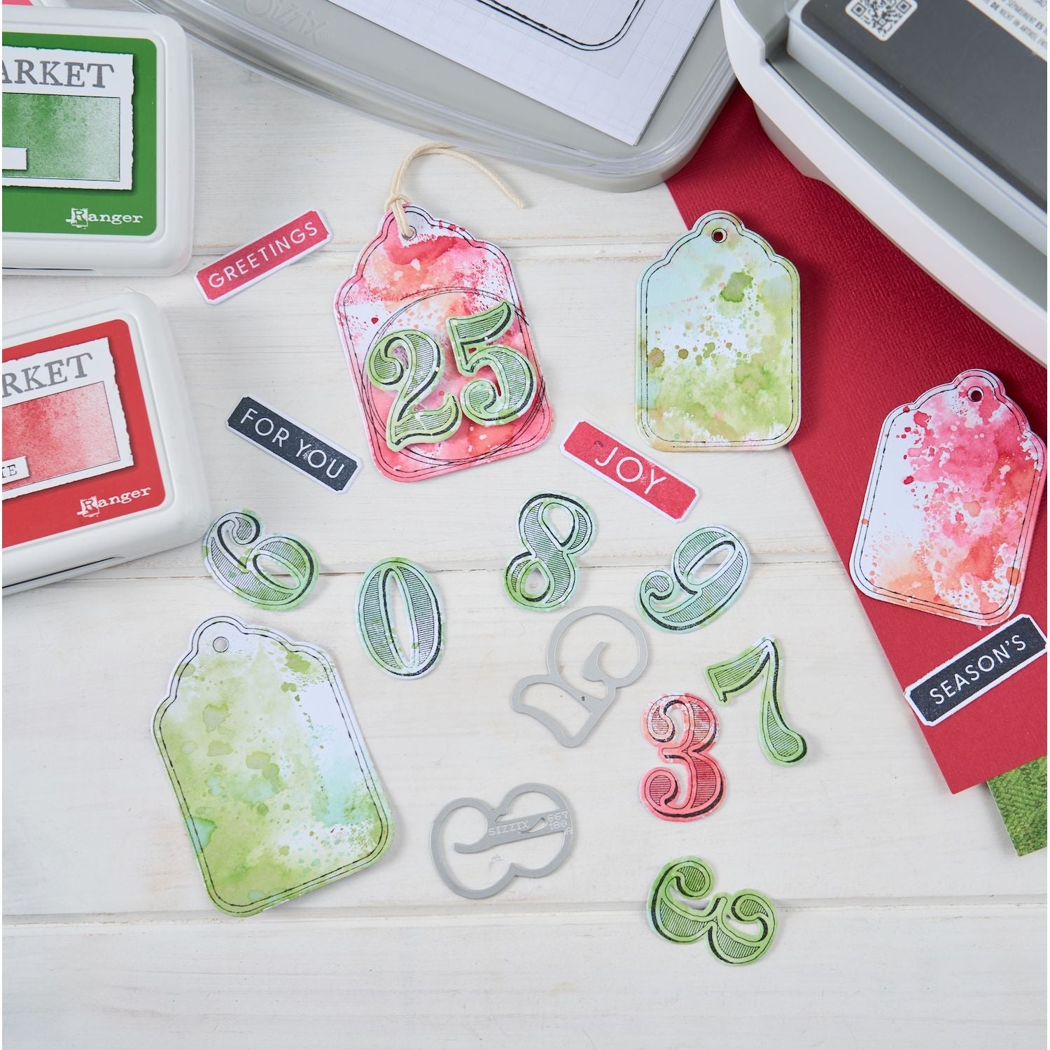 Sizzix and 49 and Market Holiday Tags Clear Stamps and Framelits Dies 667180 numbers joy for you greetings 