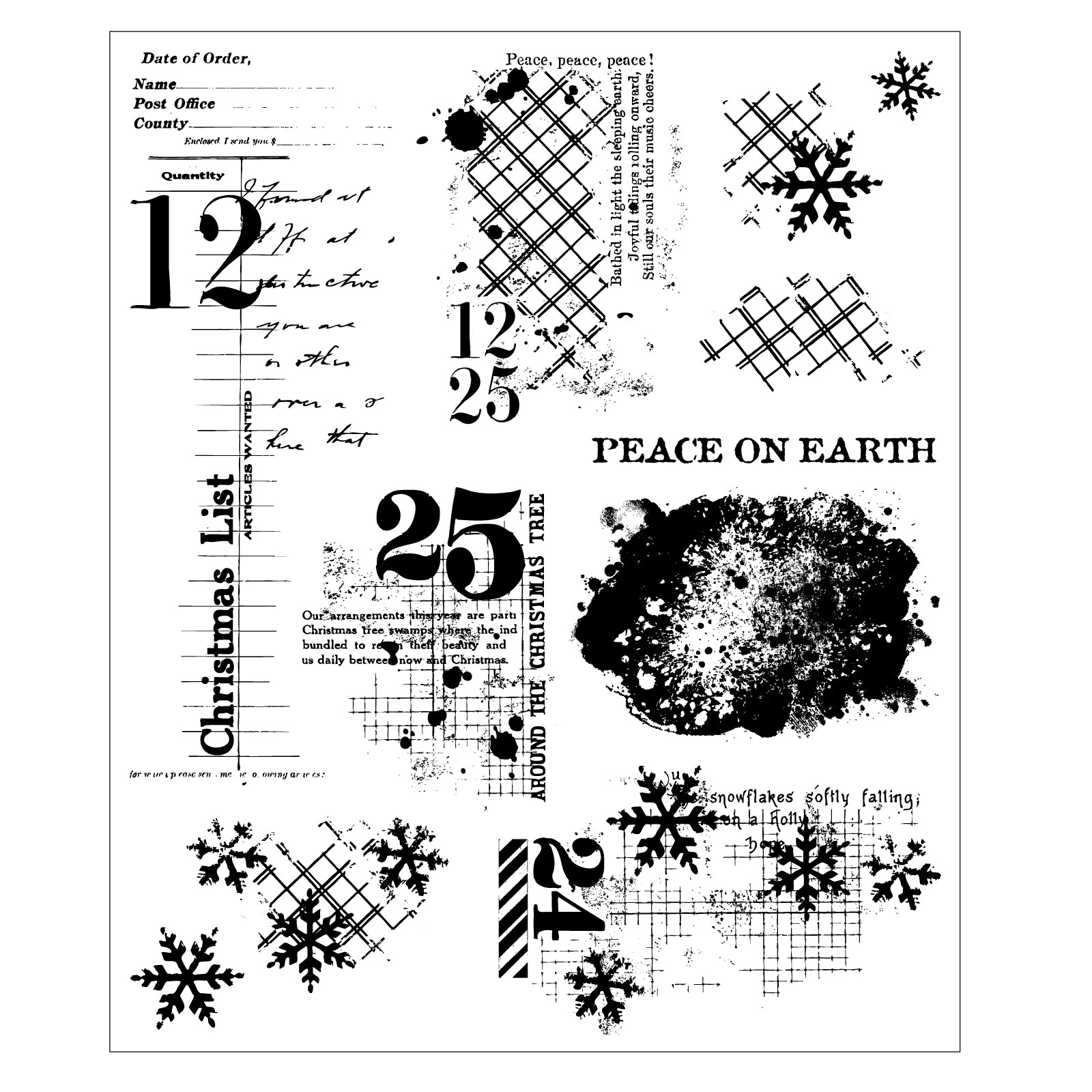 Sizzix and 49 and Market Holiday Textures Clear Stamps Set 667181