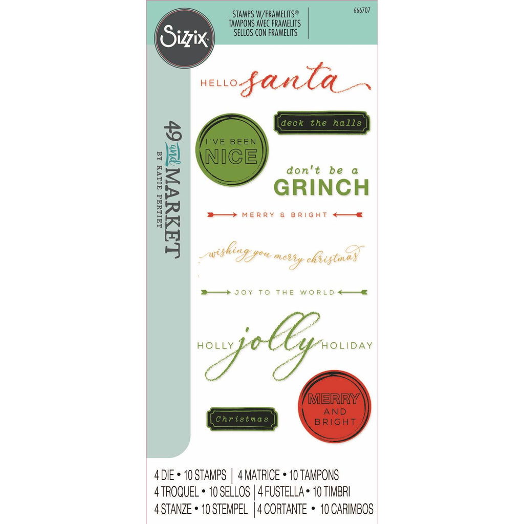 Sizzix and 49 and Market Jolly Sentiments Die and Stamp Set 666707
