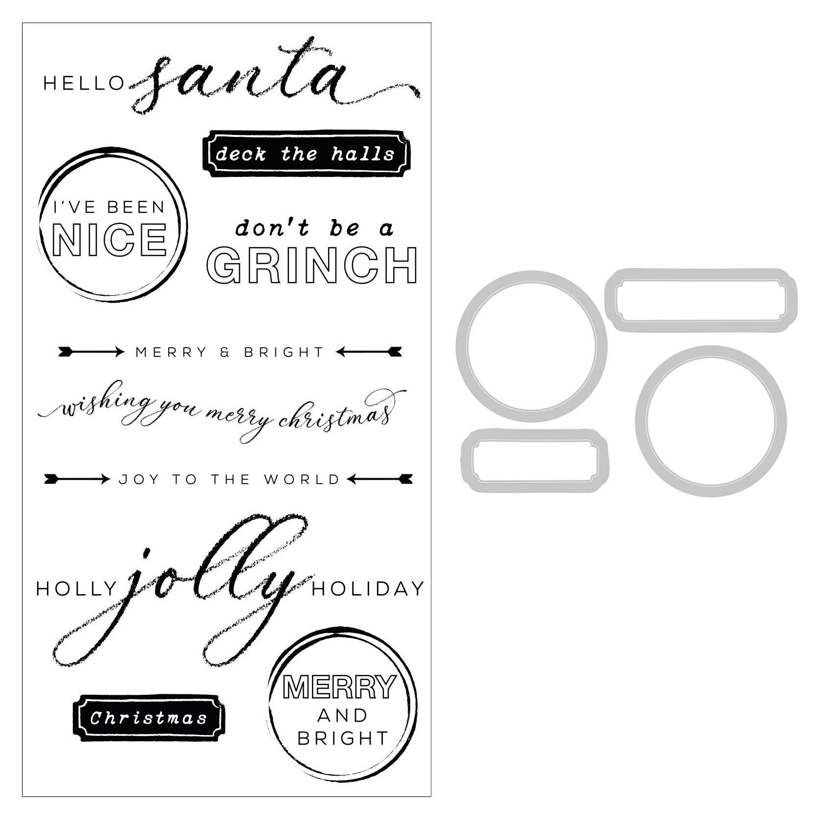 Sizzix and 49 and Market Jolly Sentiments Die and Stamp Set 666707 line art