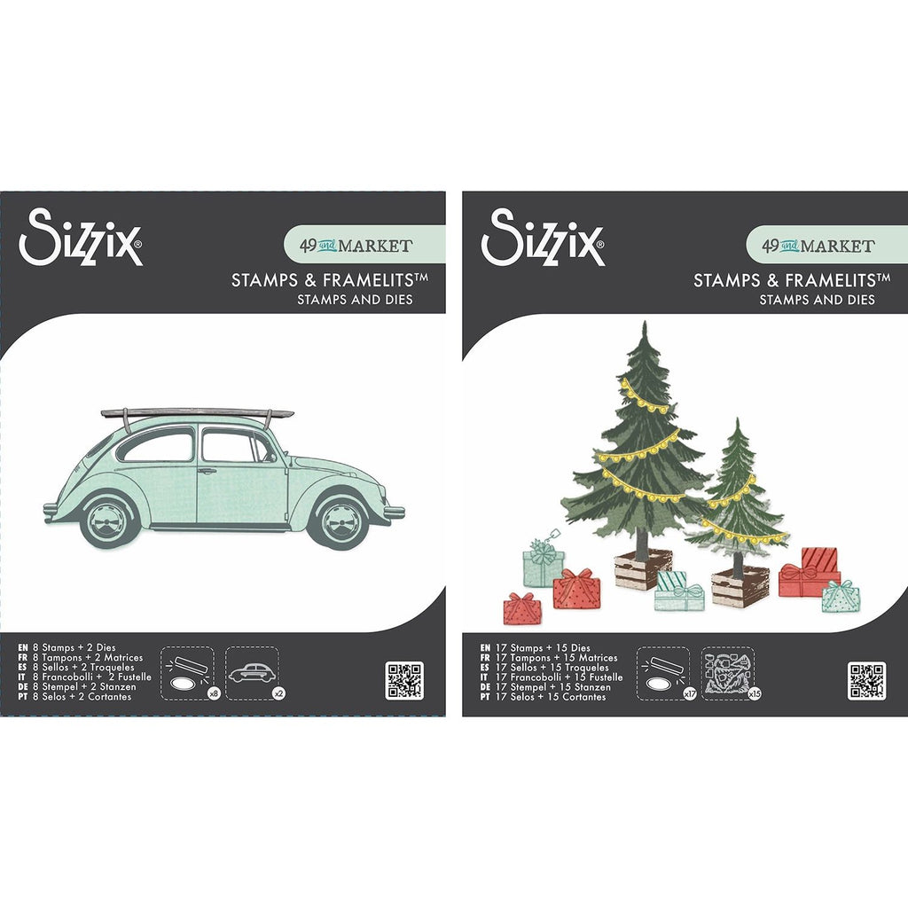 Sizzix and 49 and Market Journey Home Trees and Trinkets Stamp and Die Bundle