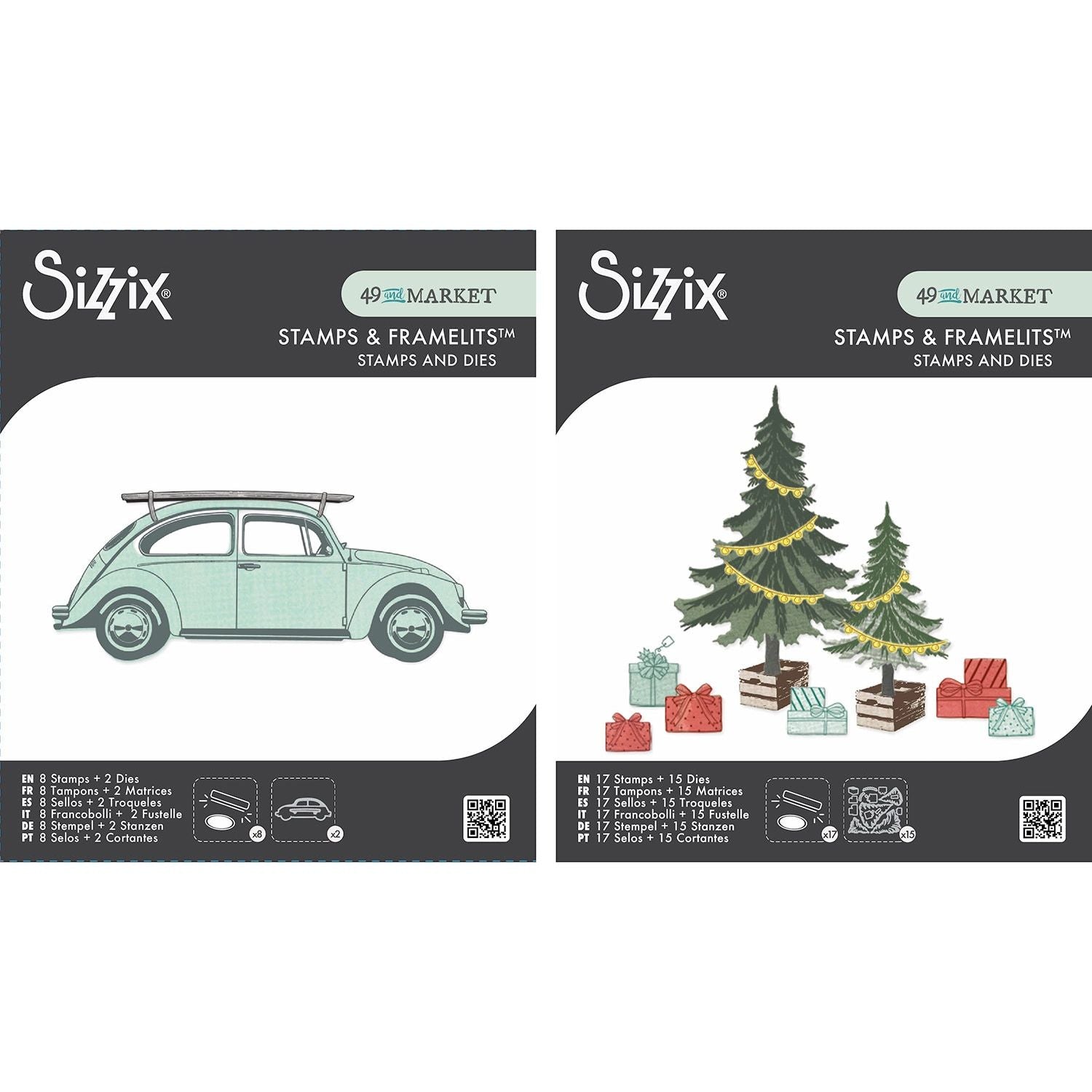 Sizzix and 49 and Market Journey Home Trees and Trinkets Stamp and Die Bundle