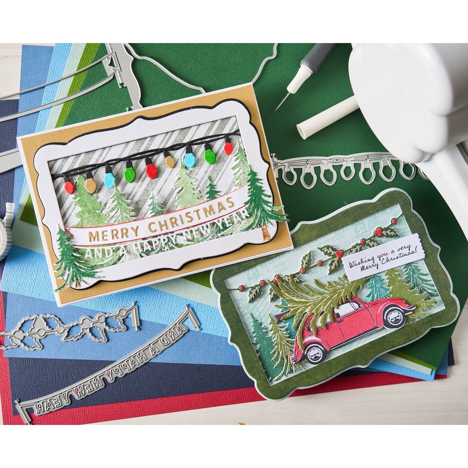 Sizzix and 49 and Market Journey Home Trees and Trinkets Stamp and Die Bundle christmas