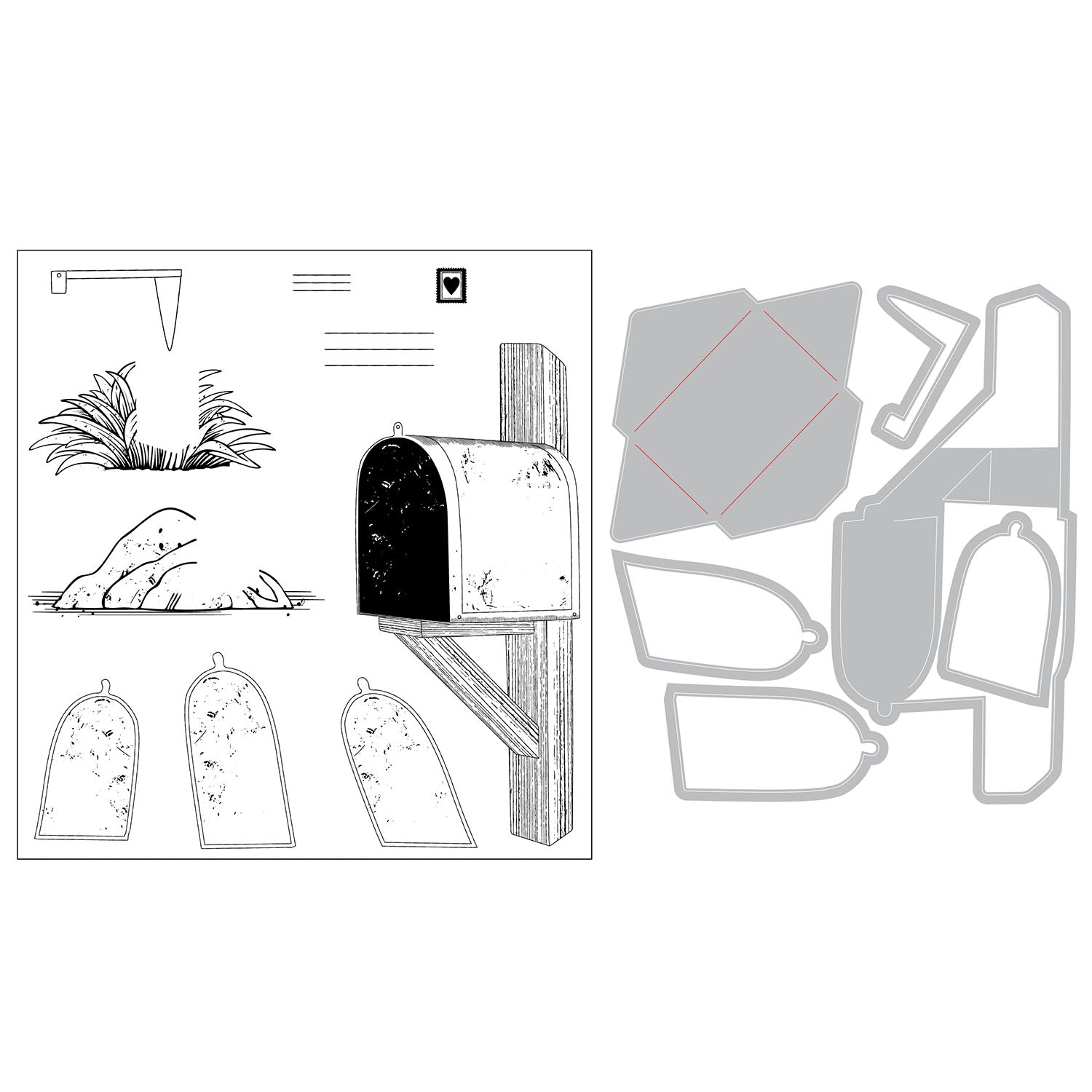 Sizzix and 49 and Market Letter Drop Clear Stamps and Framelits Dies 667177 contents inside