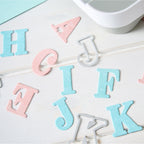 Sizzix and 49 and Market Lino Type Revival Thinlits Dies and Stamp Bundle blue and pink letters