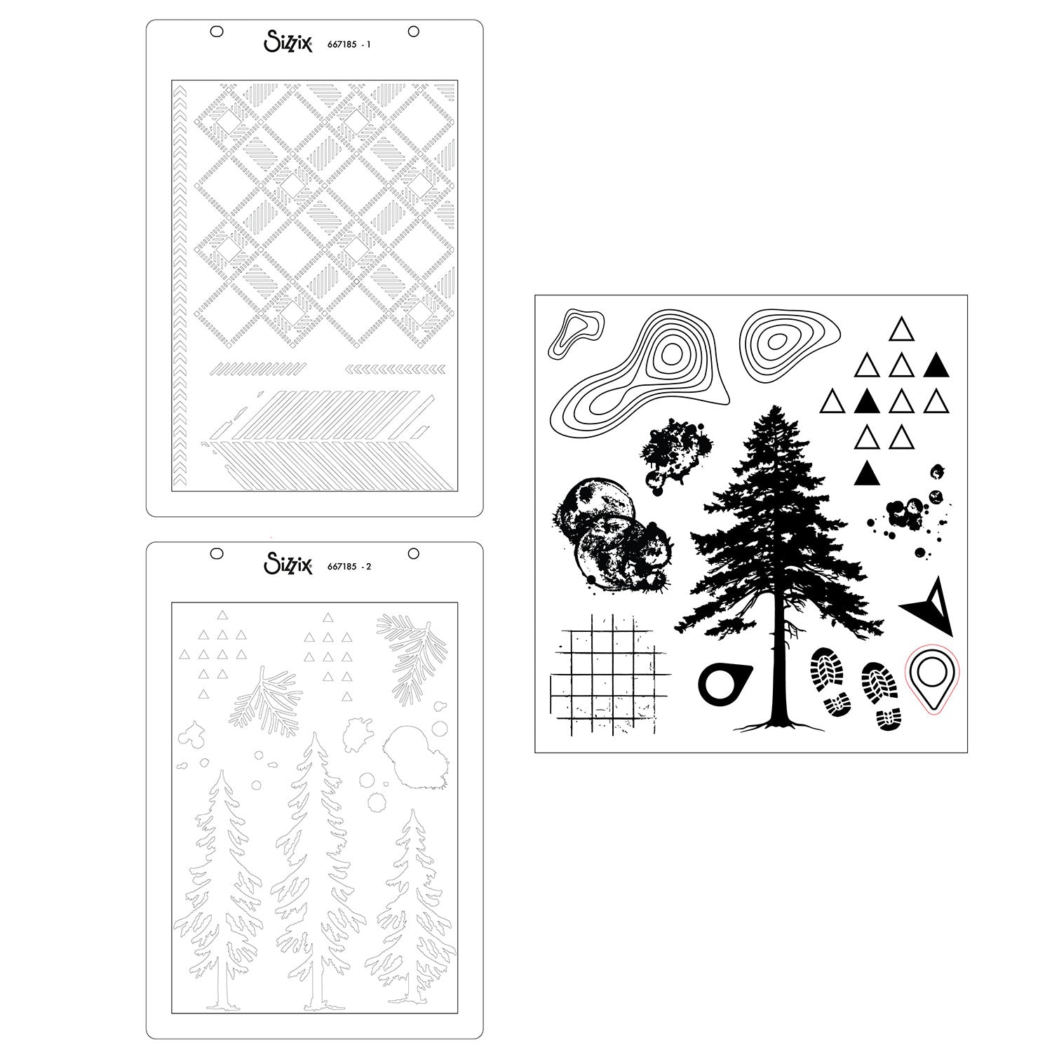 Sizzix and 49 and Market Outdoor Essentials Clear Stamps and Stencils 667185 contents inside