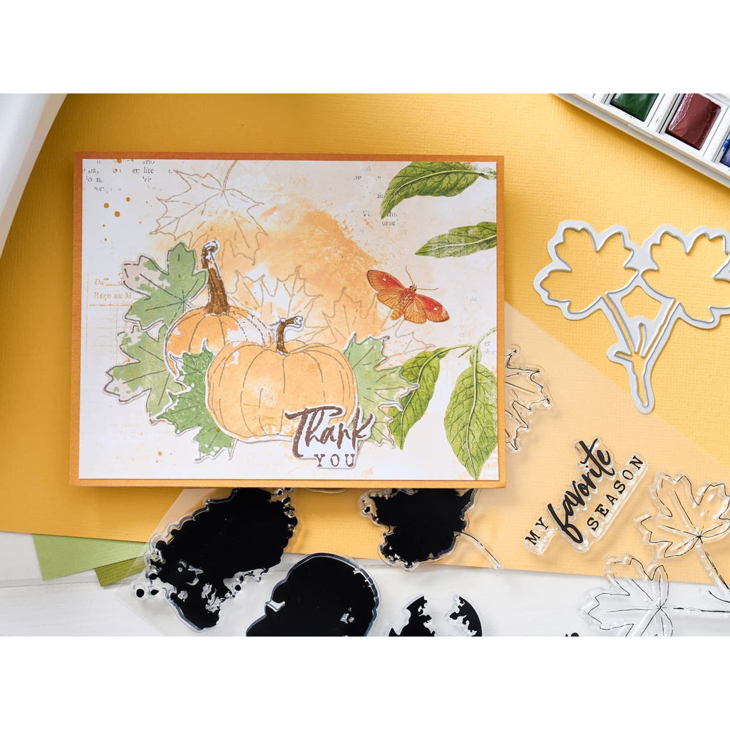 Sizzix and 49 and Market Pencil Line Harvest Die and Stamp Set 666709 thank you