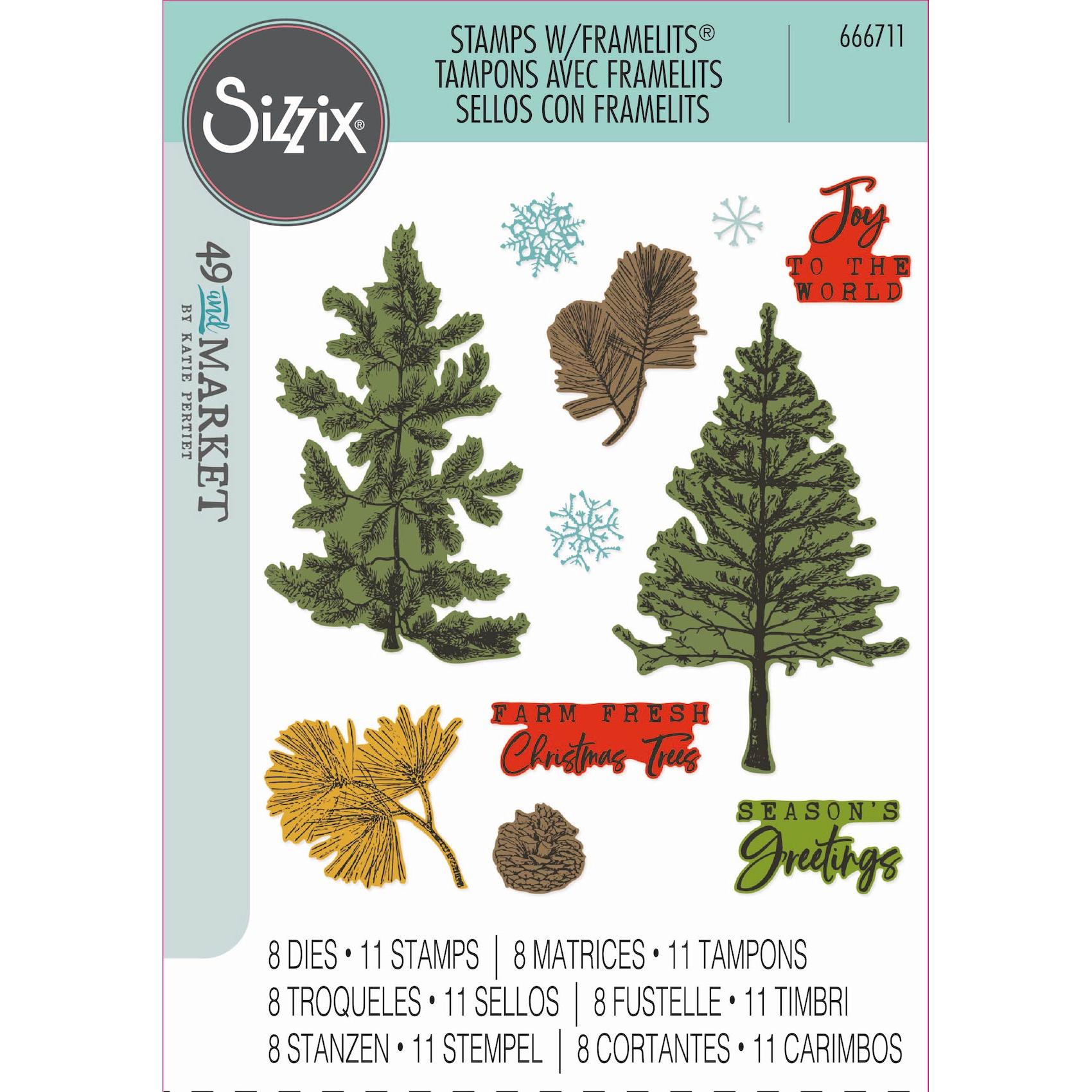 Sizzix and 49 and Market Pine Holidays Die and Stamp Set 666711