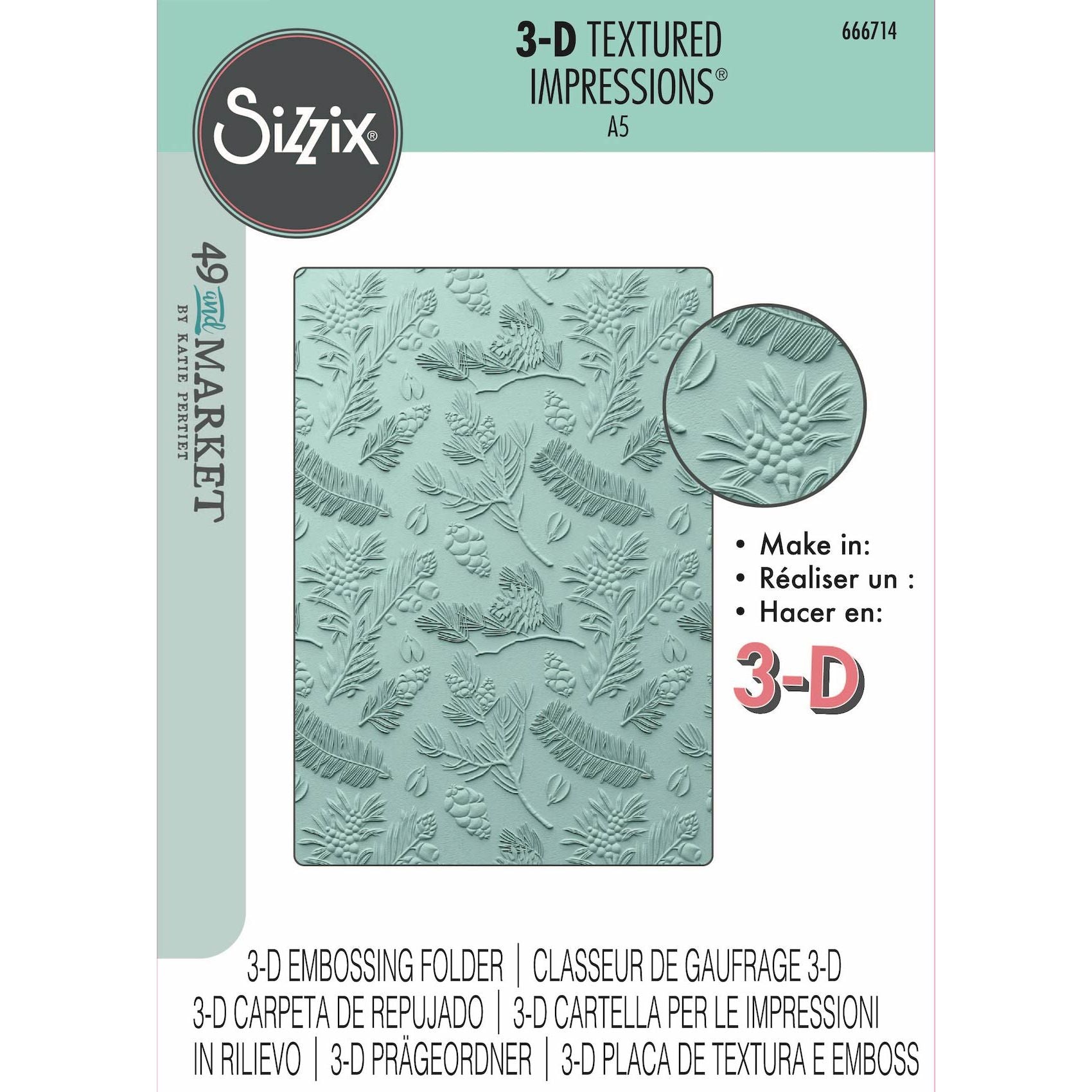 Sizzix and 49 and Market Pines A5 3D Embossing Folder 666714