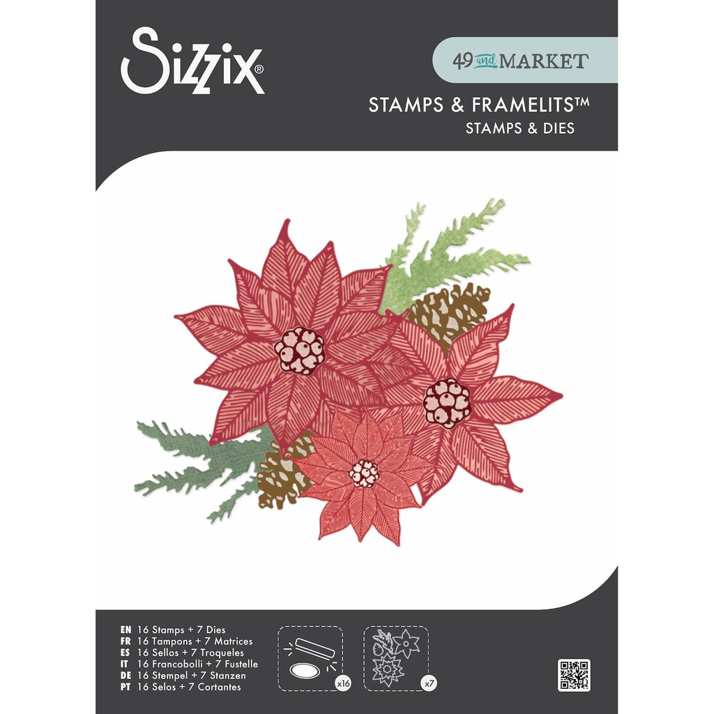 Sizzix and 49 and Market Poinsettia Trio Stamps and Framelits 667015