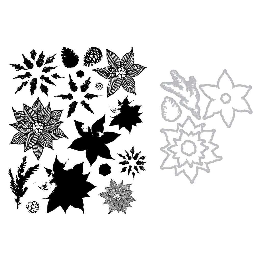 Sizzix and 49 and Market Poinsettia Trio Stamps and Framelits 667015 line art