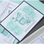 Sizzix and 49 and Market Postage Wings Clear Stamps and Framelits Dies 667182 blue butterfly blue trim card