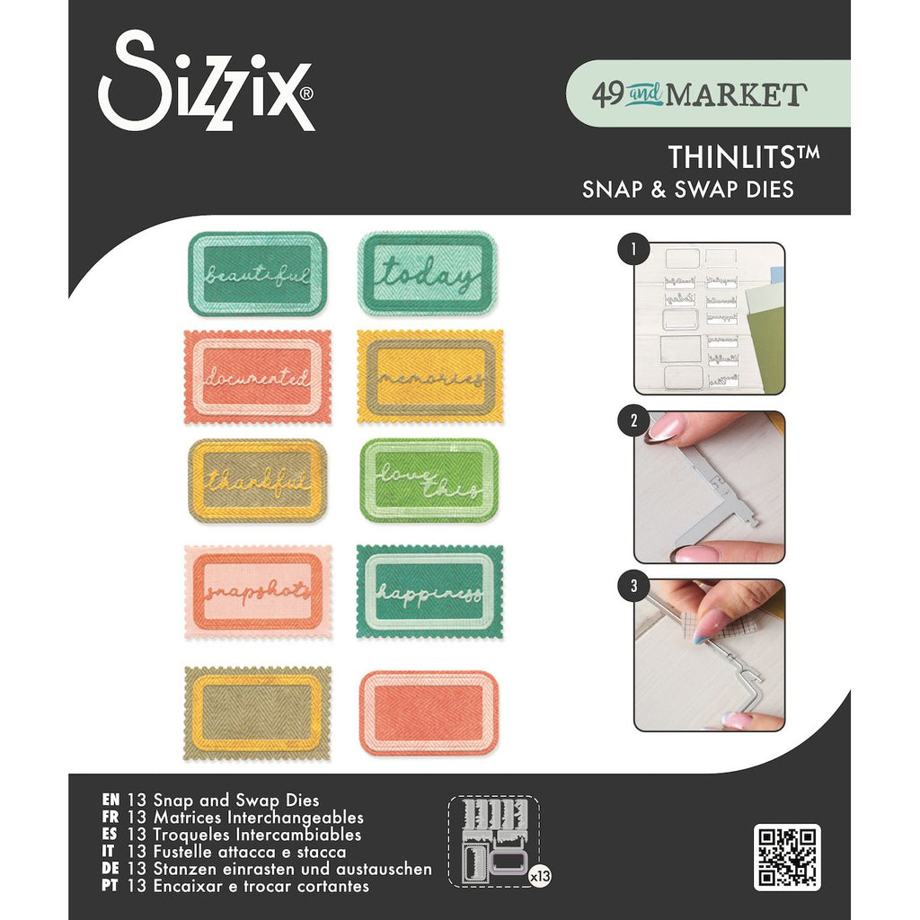 Sizzix and 49 and Market Snap and Swap Postage Label Thinlits Dies 667228
