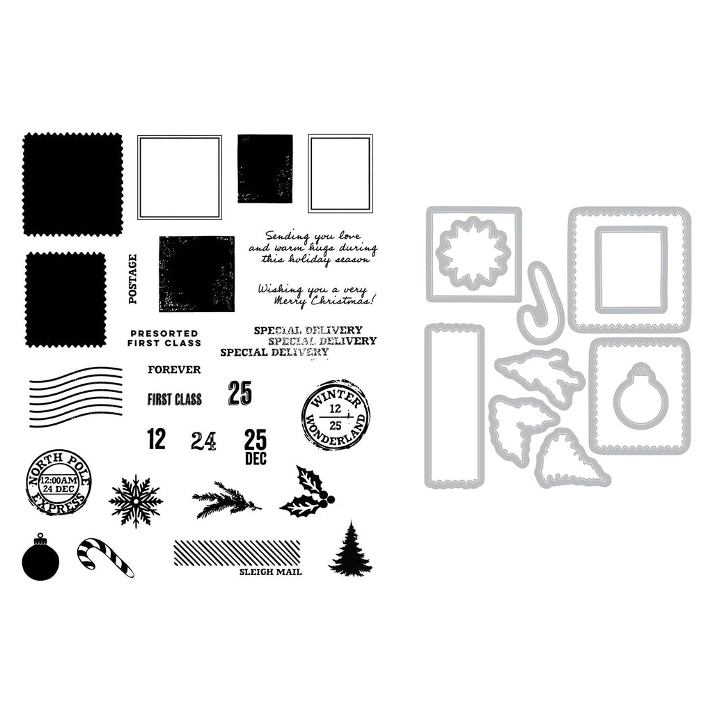 Sizzix and 49 and Market Special Delivery Stamps and Framelits 667009 line art