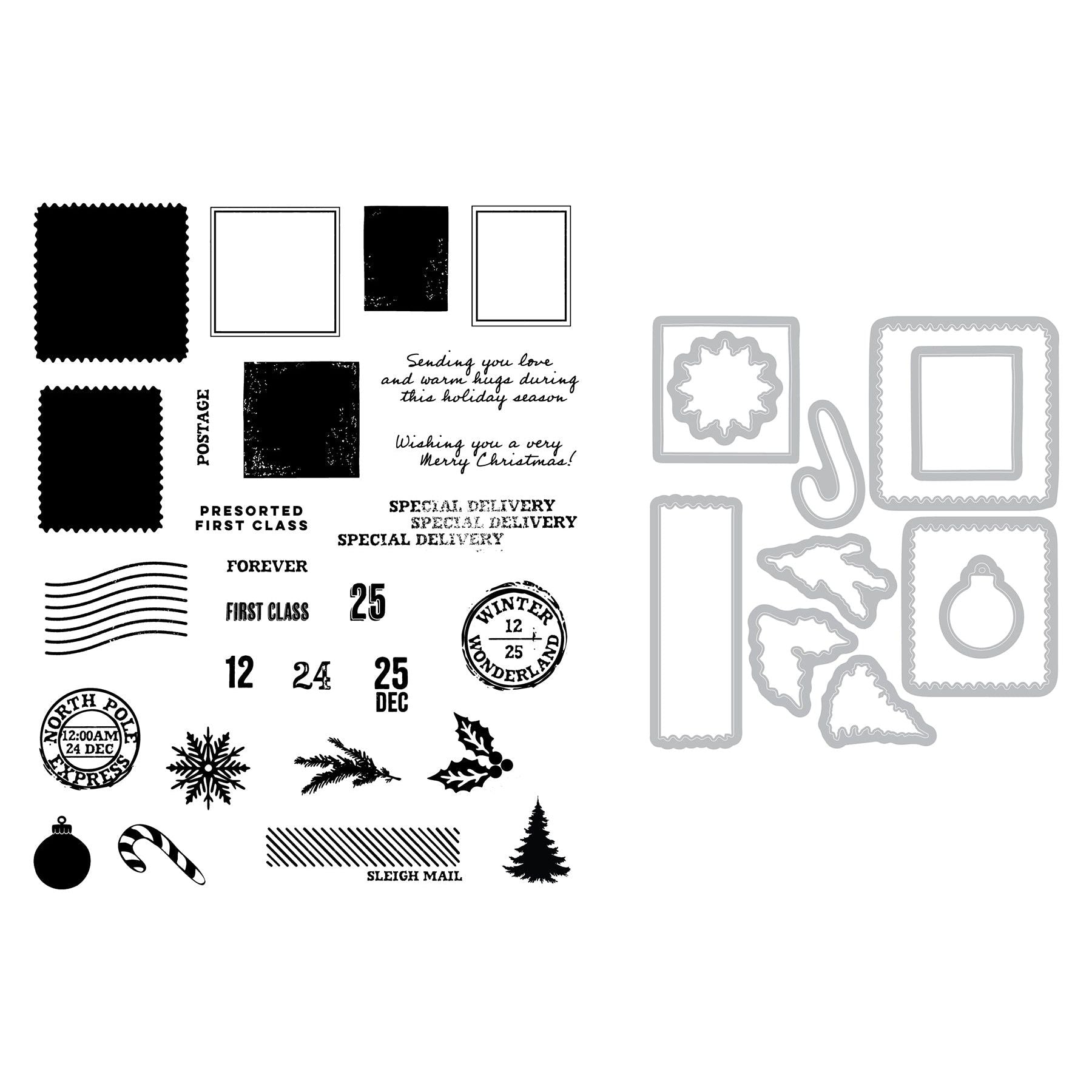 Sizzix and 49 and Market Special Delivery Stamps and Framelits 667009 line art