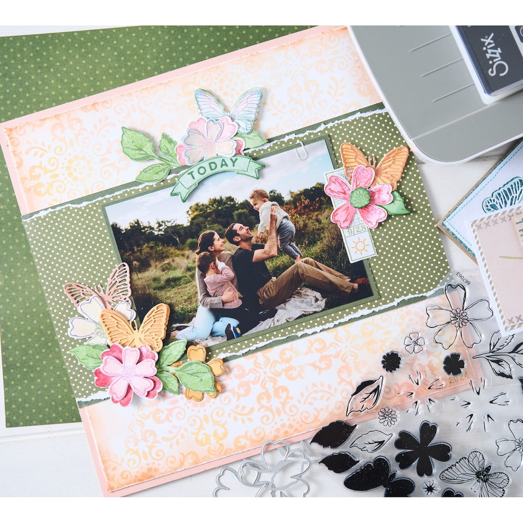Sizzix and 49 and Market Sweet Sprigs Stamps and Framelits 667063 butterflies