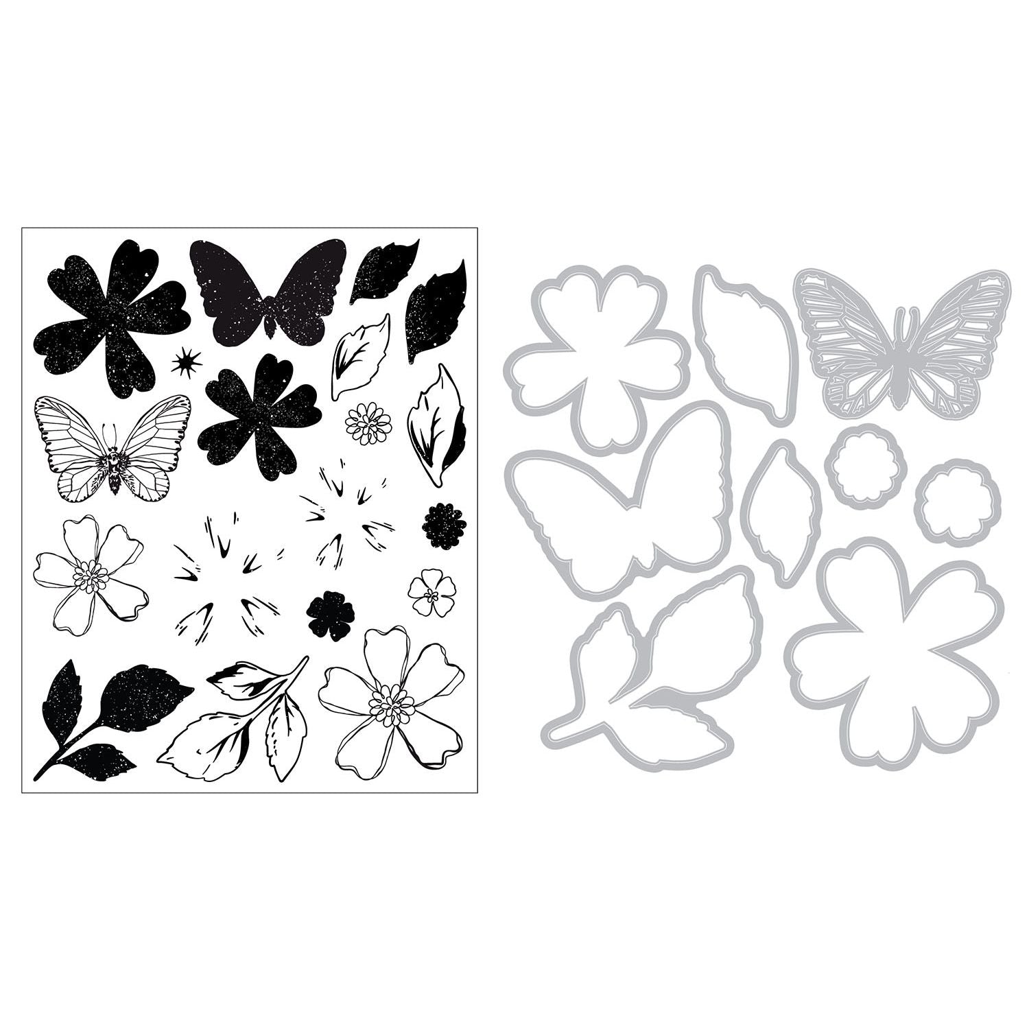 Sizzix and 49 and Market Sweet Sprigs Stamps and Framelits 667063 line art