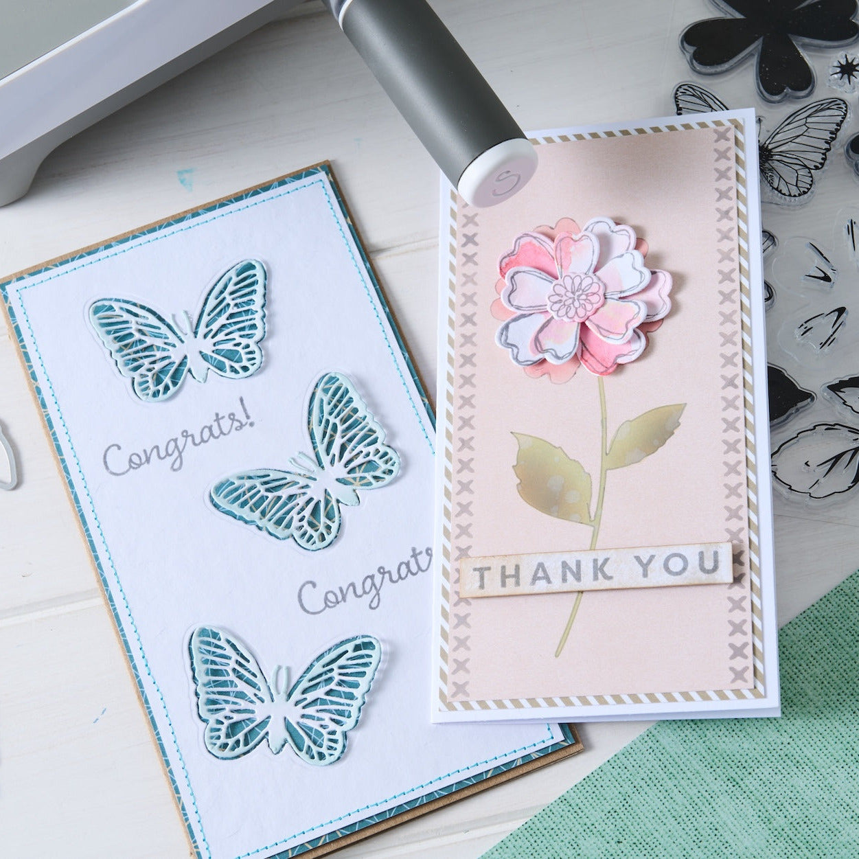 Sizzix and 49 and Market Sweet Sprigs Stamps and Framelits 667063 thank you