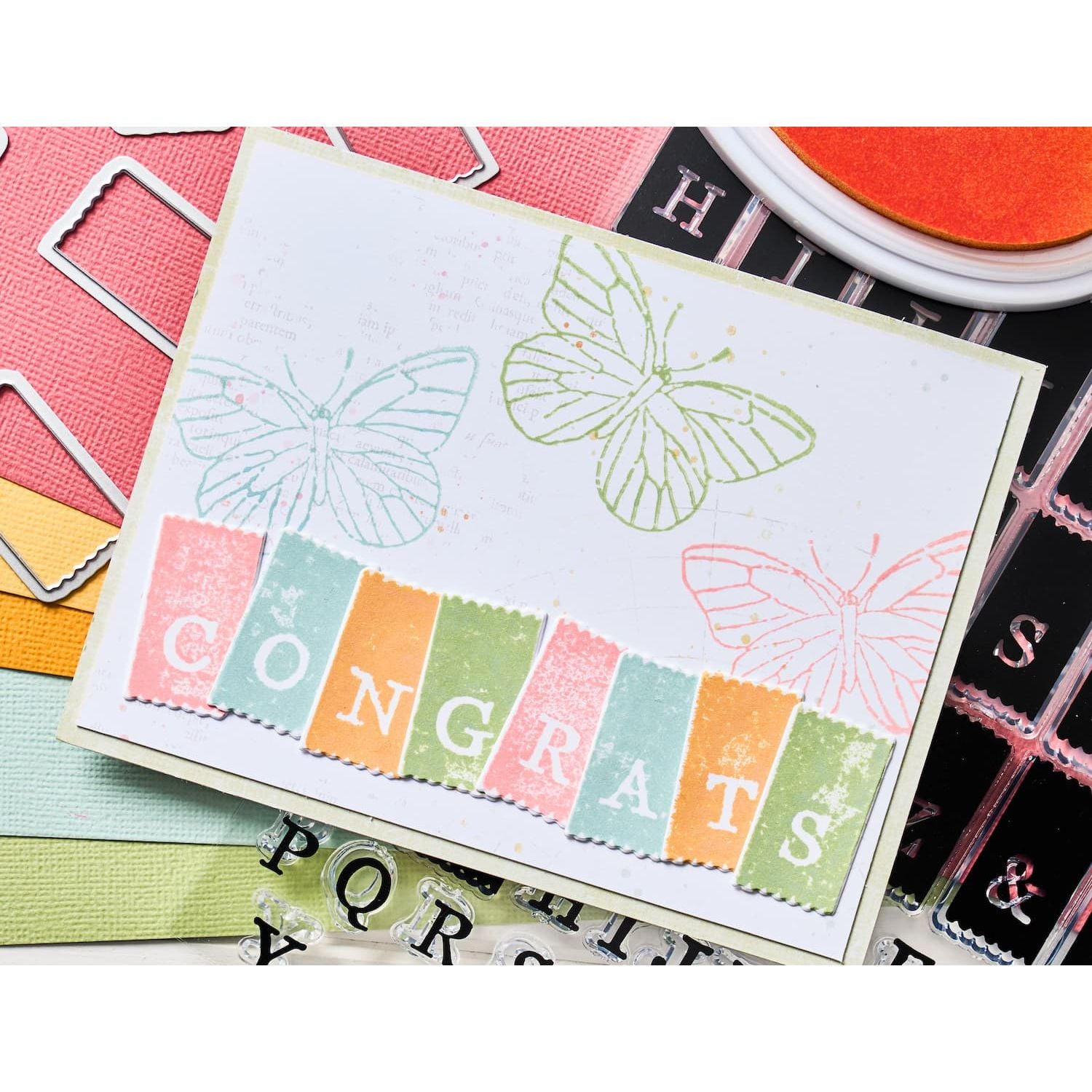 Sizzix and 49 and Market Tab Stamp Alpha Die and Stamp Set 666712 congrats