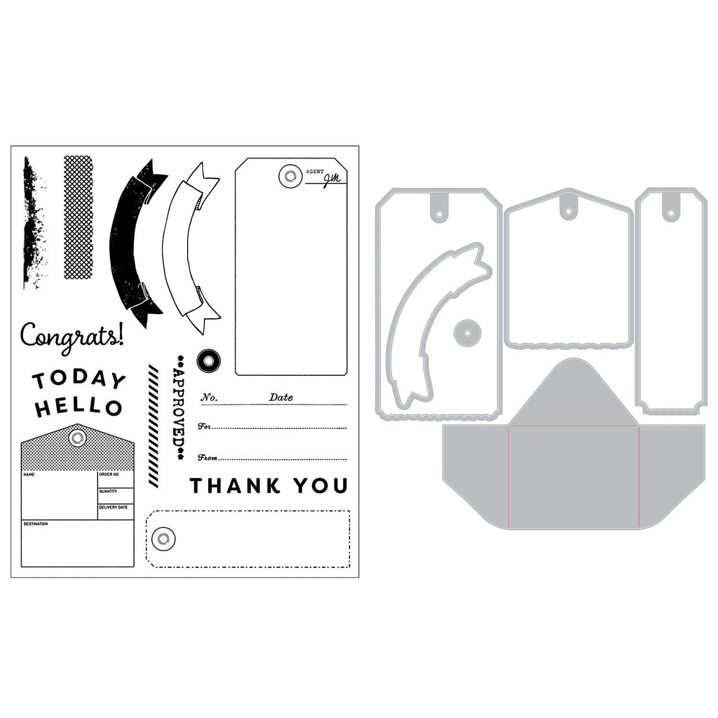 Sizzix and 49 and Market Tag It Stamps and Framelits 667064 line art