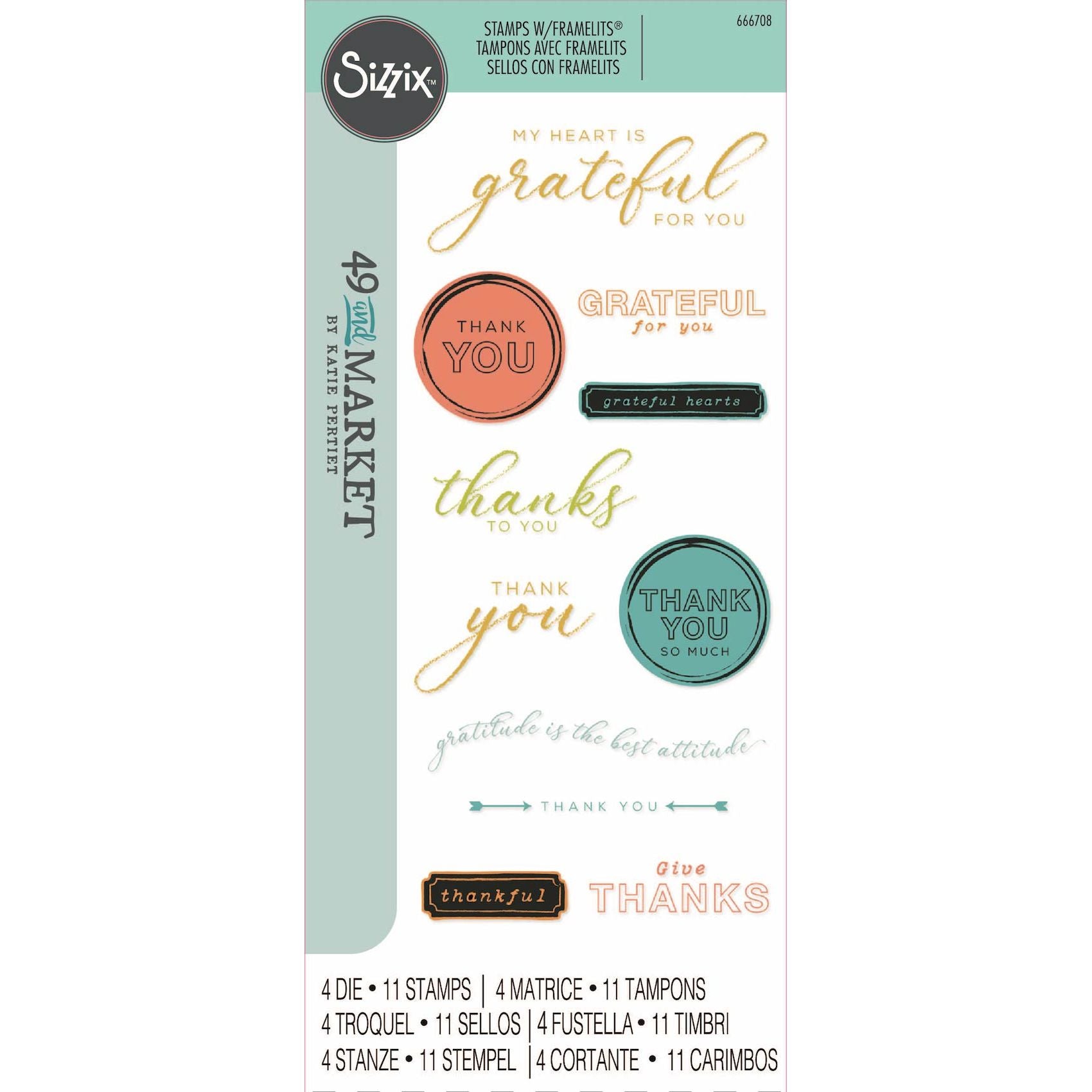 Sizzix and 49 and Market Thankful Sentiments Die and Stamp Set 666708
