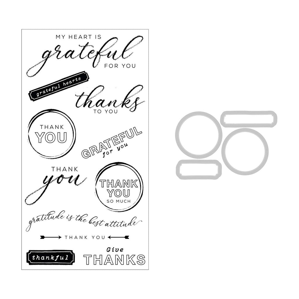Sizzix and 49 and Market Thankful Sentiments Die and Stamp Set 666708 line art