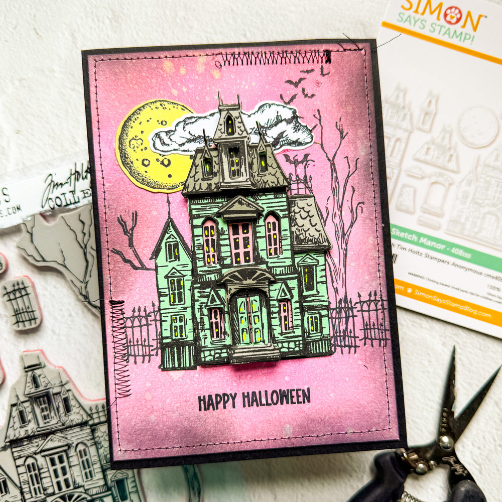 Tim Holtz Sketch Manor Stamps with Simon Says Stamp Dies Bundle setsm25 Halloween Card