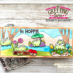 Slimline Card with Frog Scene and Sentiment 'Be Hoppy!'