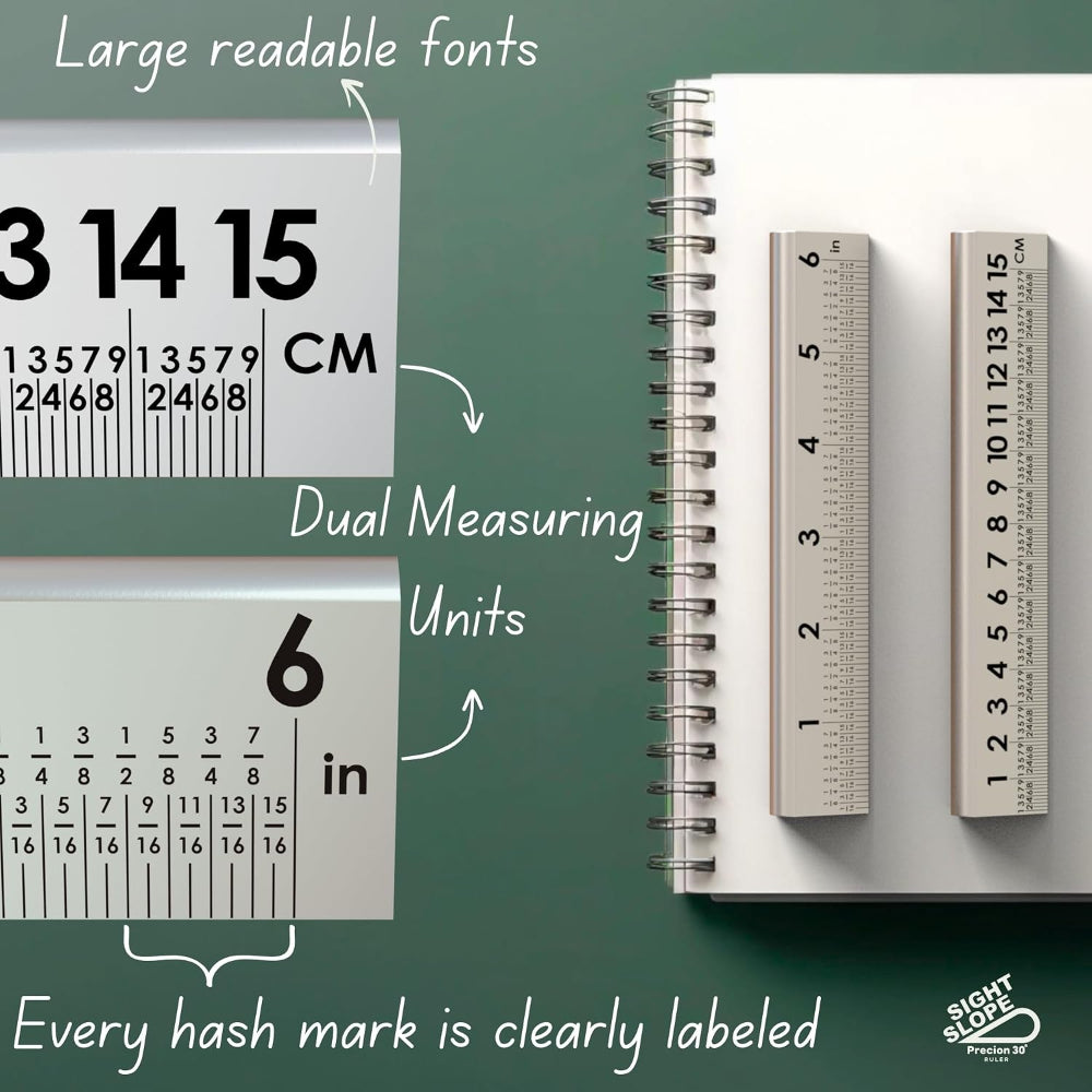SlopeSight 30 Degree 12 Inch Silver Ruler ss30pr12-slv Large Readable Fonts Examples