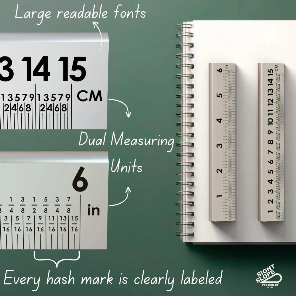 SlopeSight 30 Degree 6 Inch Black Ruler ss30pr06-blk Large Readable Fonts and Dual Measuring Units