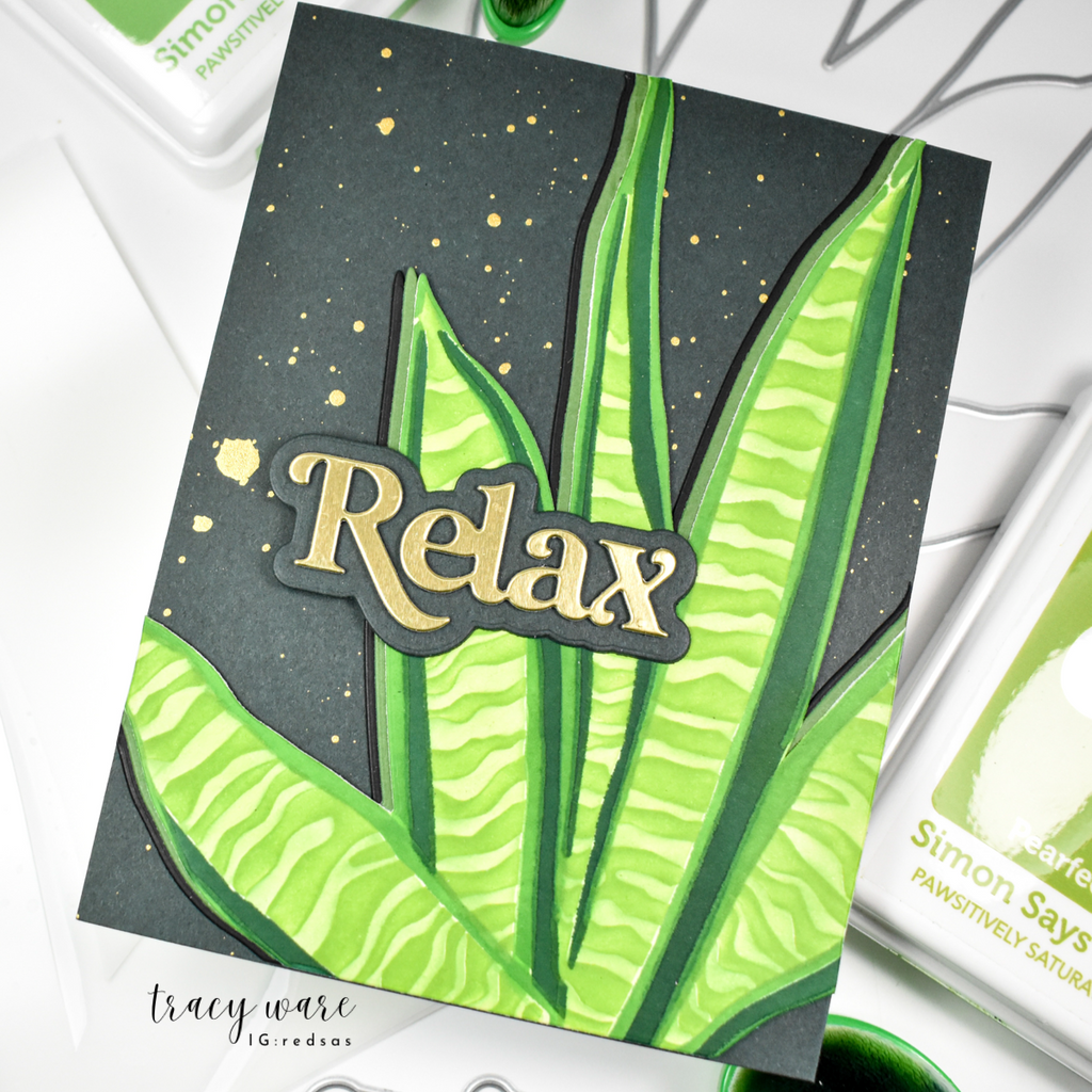 Simon Says Stamp Stencils and Dies Snake Plant set989sp Moments in Time Relax Card | color-code:ALT09