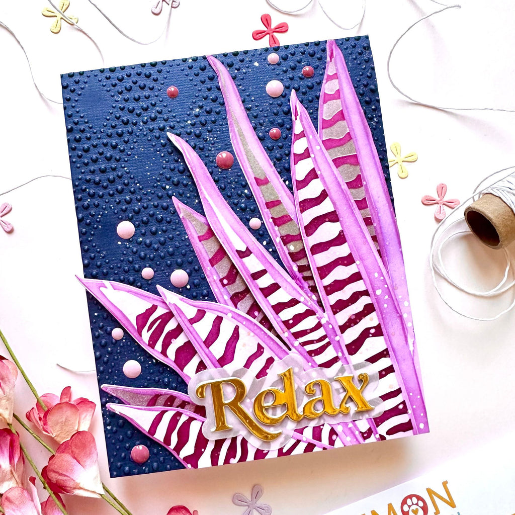 Simon Says Stamp Stencils and Dies Snake Plant set989sp Moments in Time Relax Card