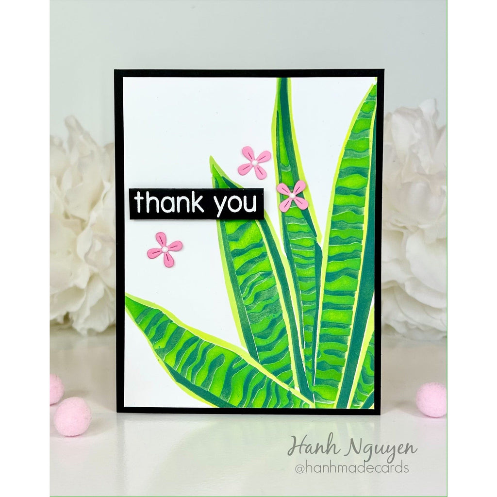 Simon Says Stamp Set of 5 Stencils Snake Plant 1085mtc Moments in Time Thank You Card | color-code:ALT06