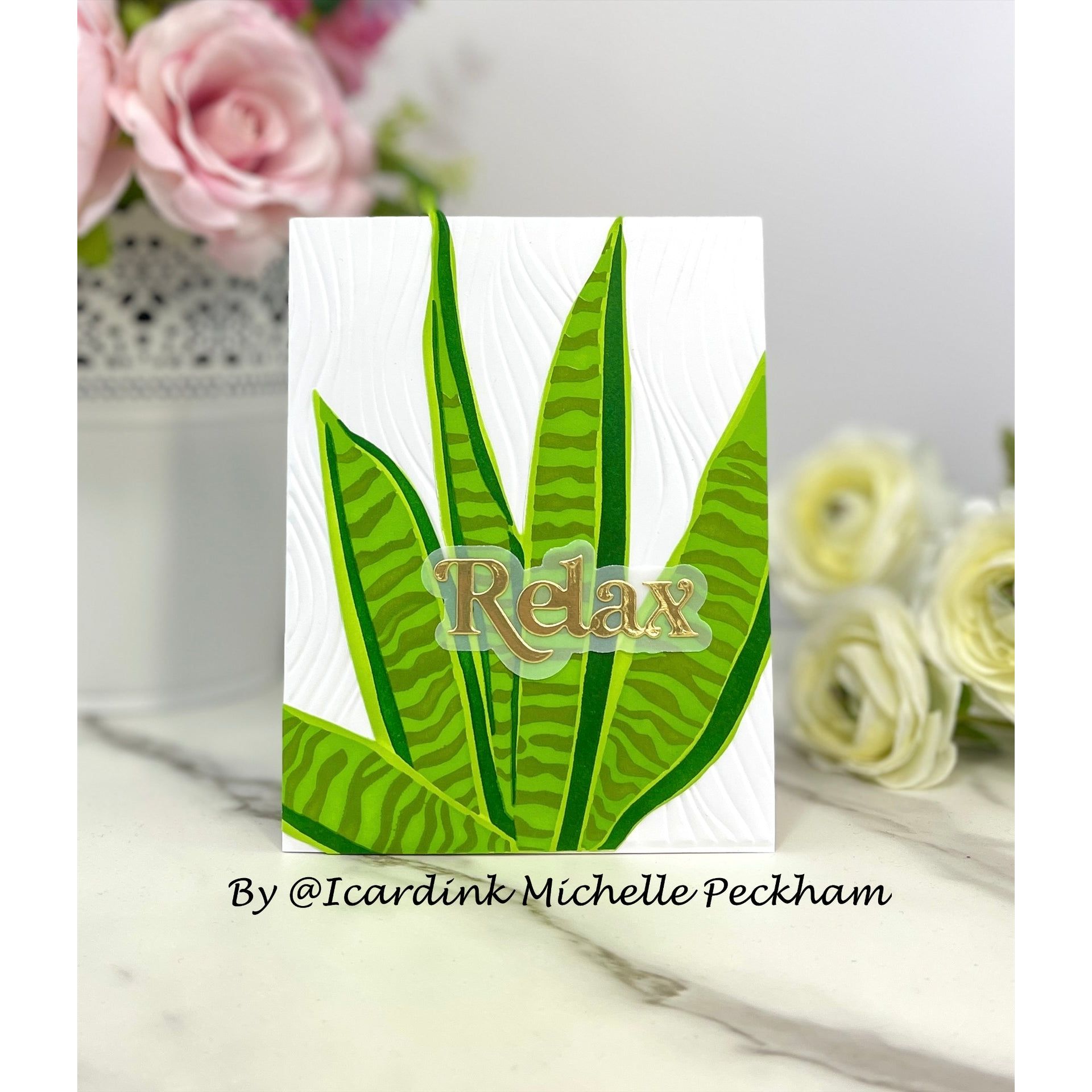 Simon Says Stamp Stencils and Dies Snake Plant set989sp Moments in Time Relax Card