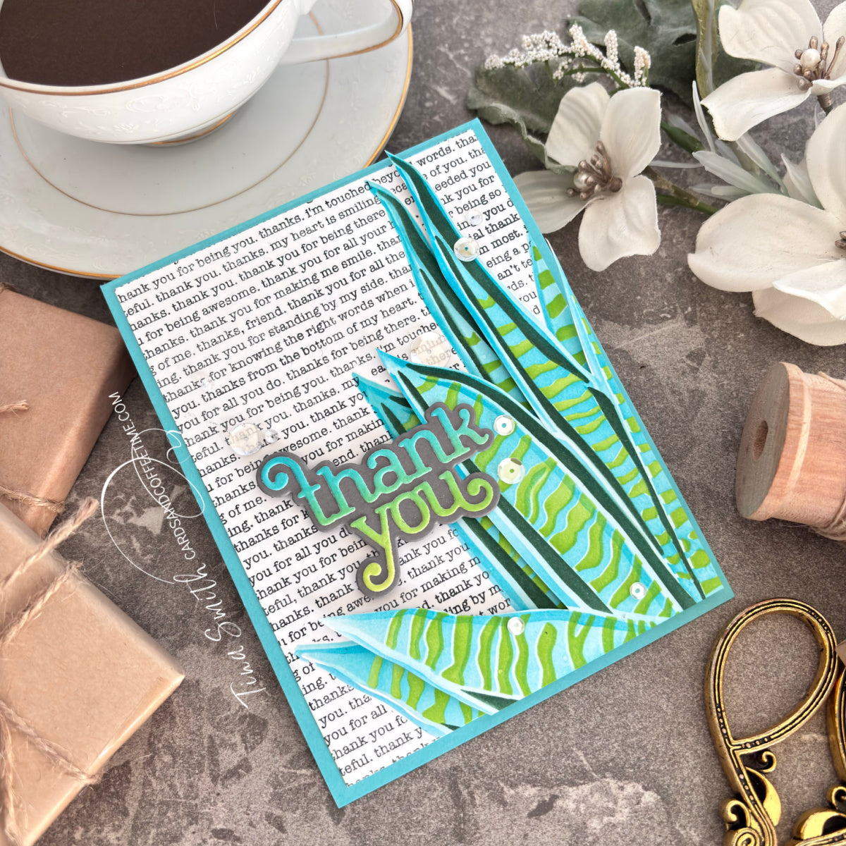 Simon Says Stamp Set of 5 Stencils Snake Plant 1085mtc Moments in Time Thank You Card | color-code:ALT03