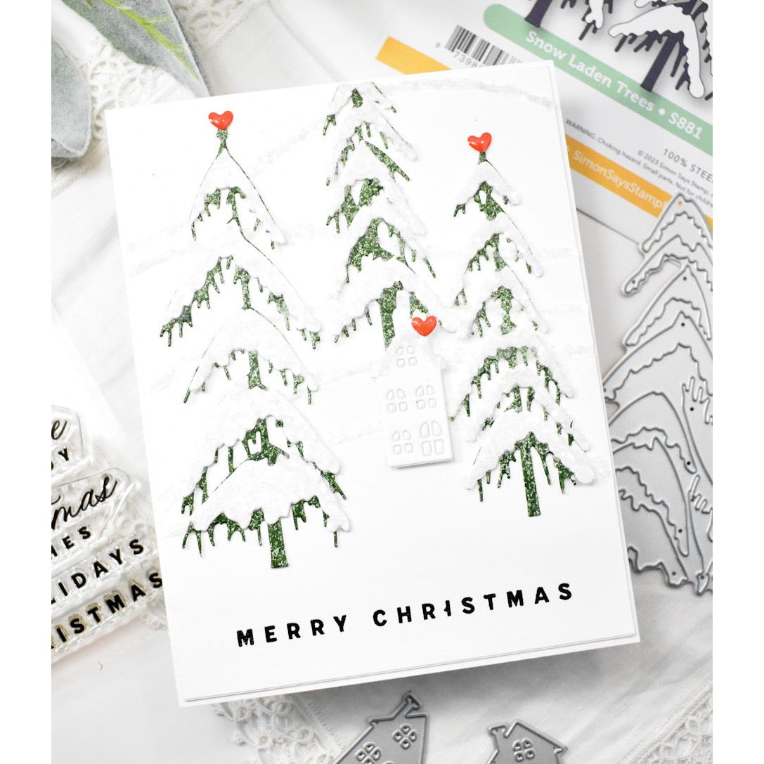 Simon Says Stamp Snow Laden Trees Wafer Dies s881 All The Joy Christmas Card