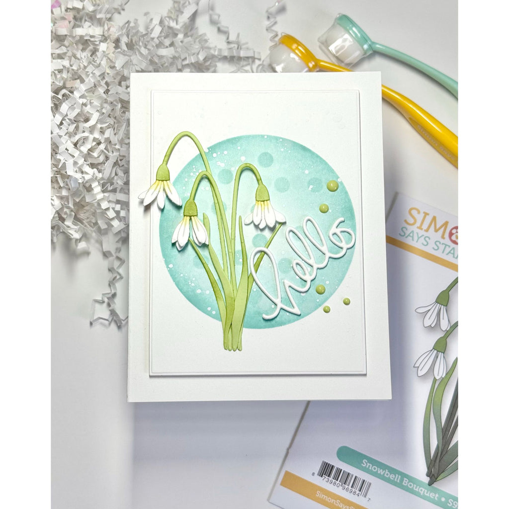 Simon Says Stamp Snowbell Bouquet Wafer Dies s984 Rain or Shine Hello Card