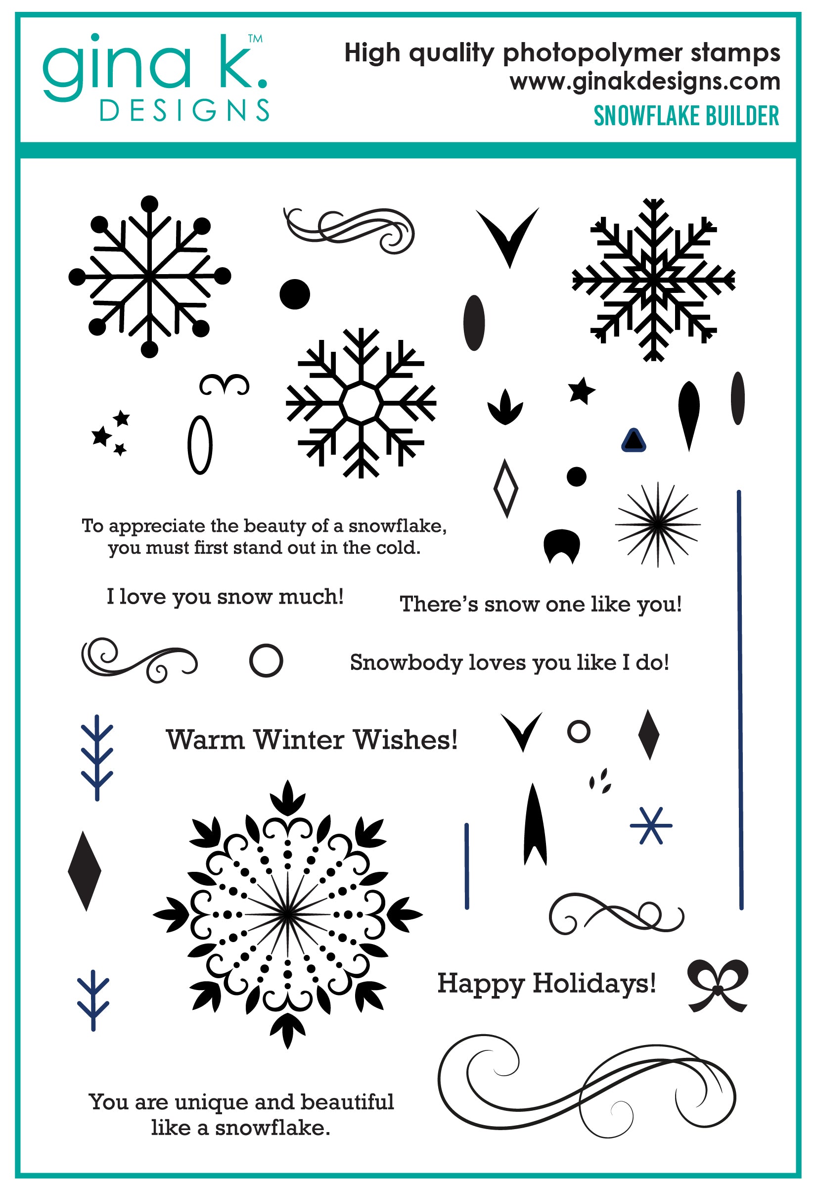 Gina K Designs Snowflake Builder Clear Stamps RK6
