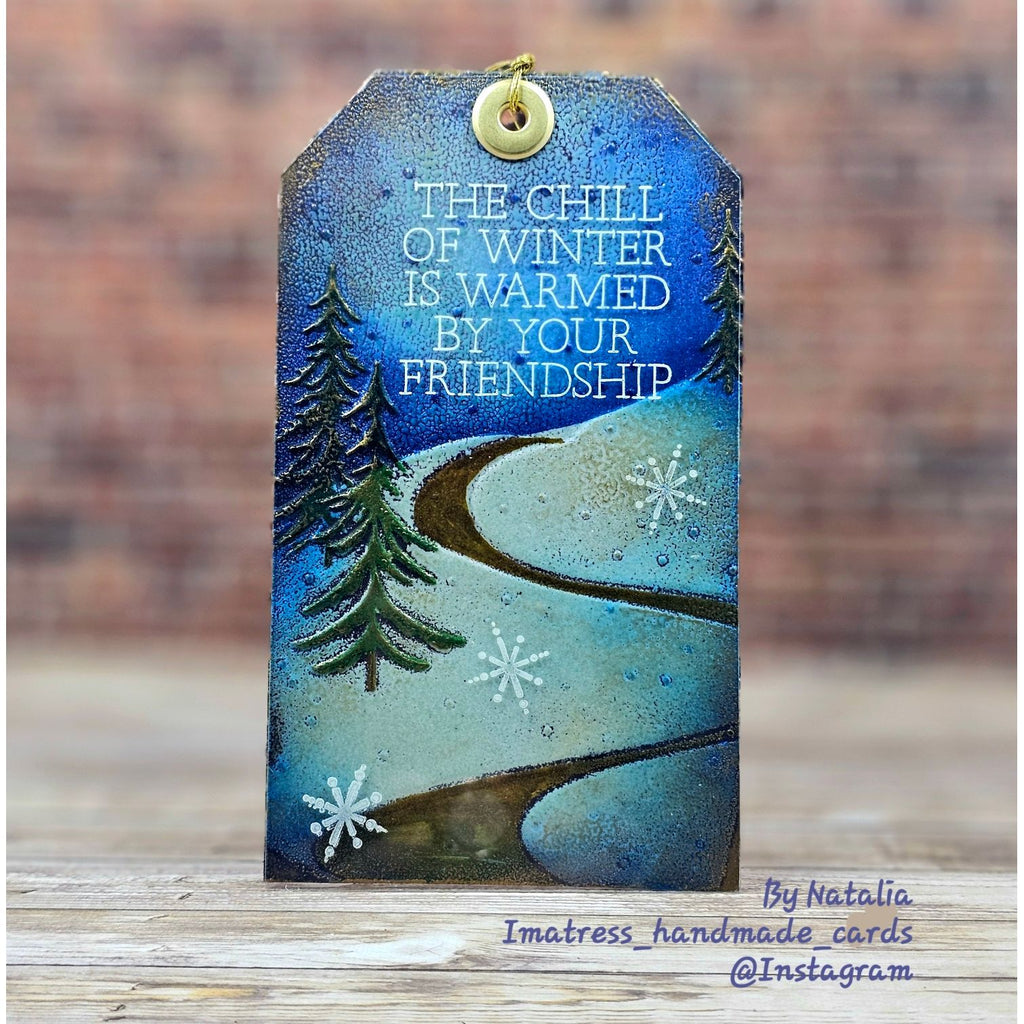 Simon Says Stamp Embossing Folder Snowy Hillside sf558 And Everything Nice Christmas Tag