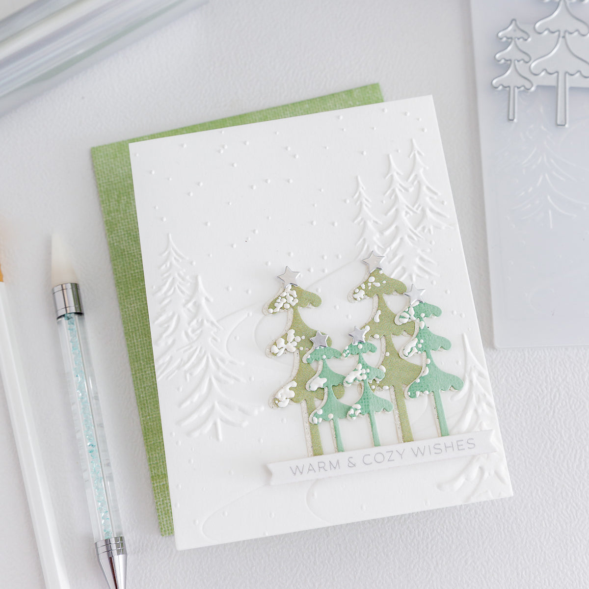 Simon Says Stamp Embossing Folder Snowy Hillside sf558 And Everything Nice Christmas Card