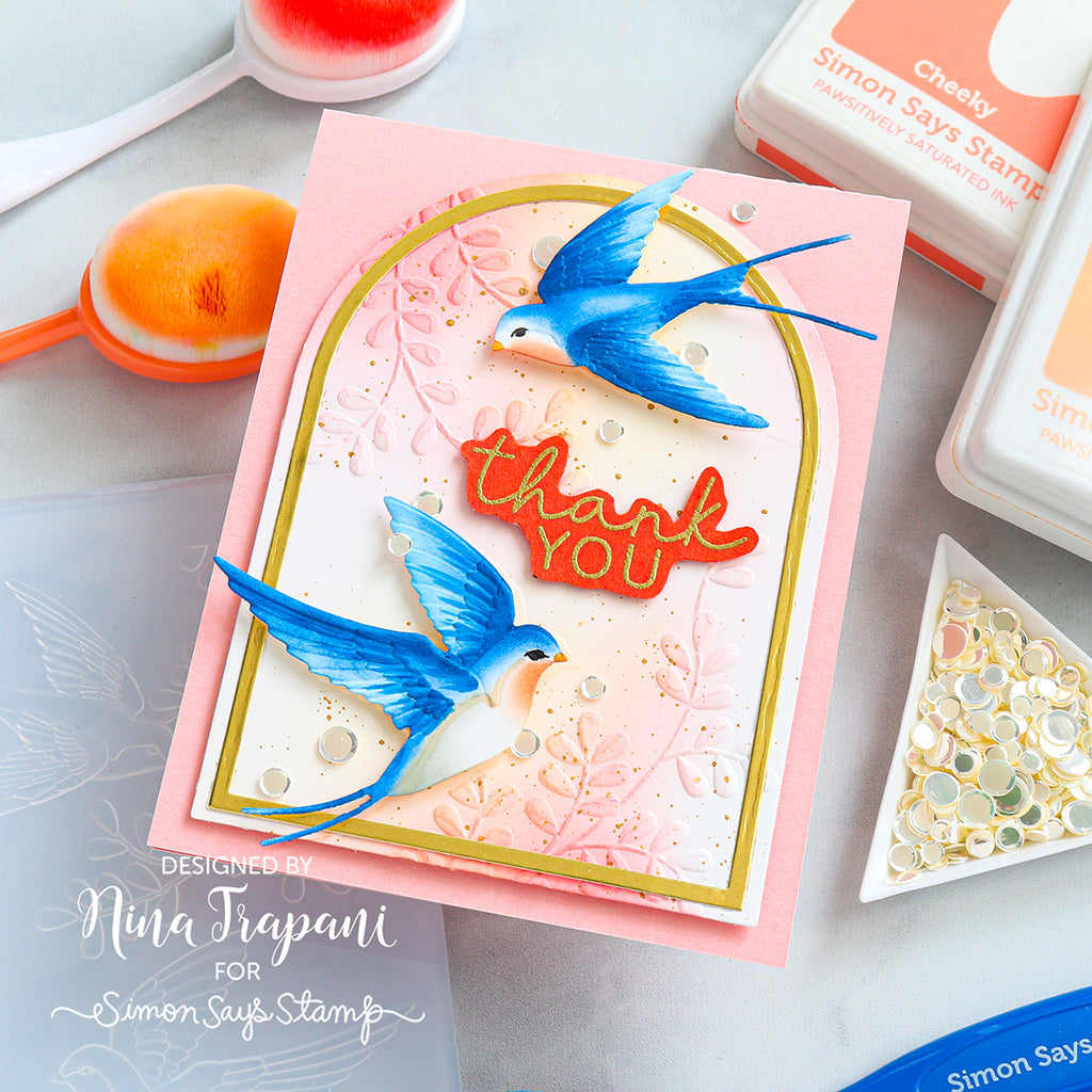 Simon Says Stamp Embossing Folder Soaring Swallows sf500 Rain or Shine Thank You Card | color-code:ALT01