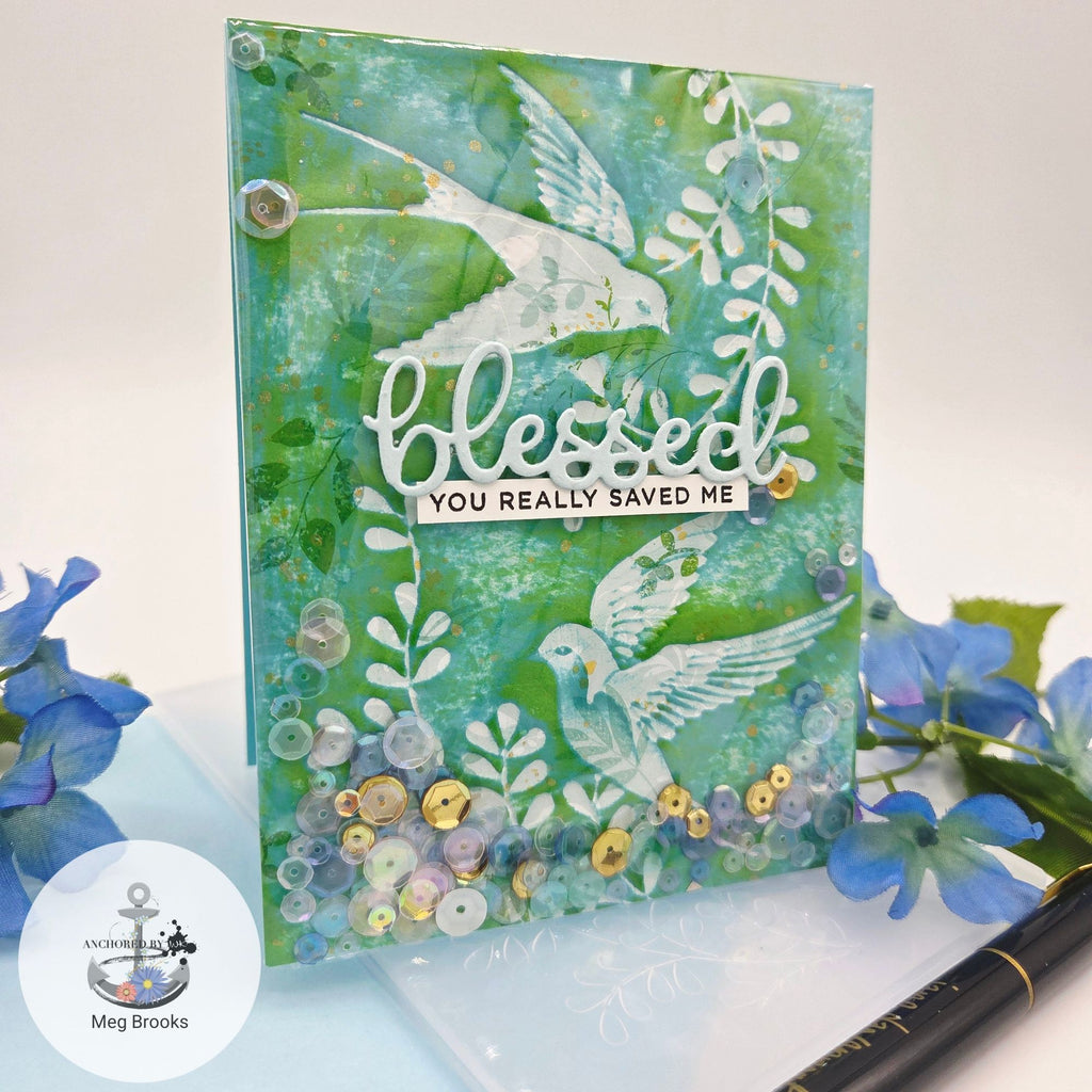 Simon Says Stamp Embossing Folder Soaring Swallows sf500 Rain or Shine Blessed Card