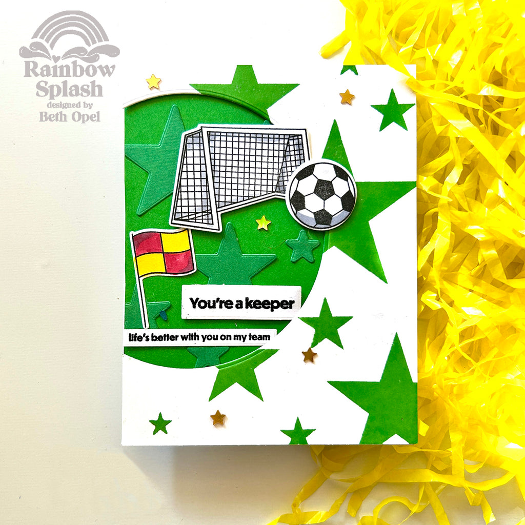 Rainbow Splash Stencil Soccer rss110c Love Card
